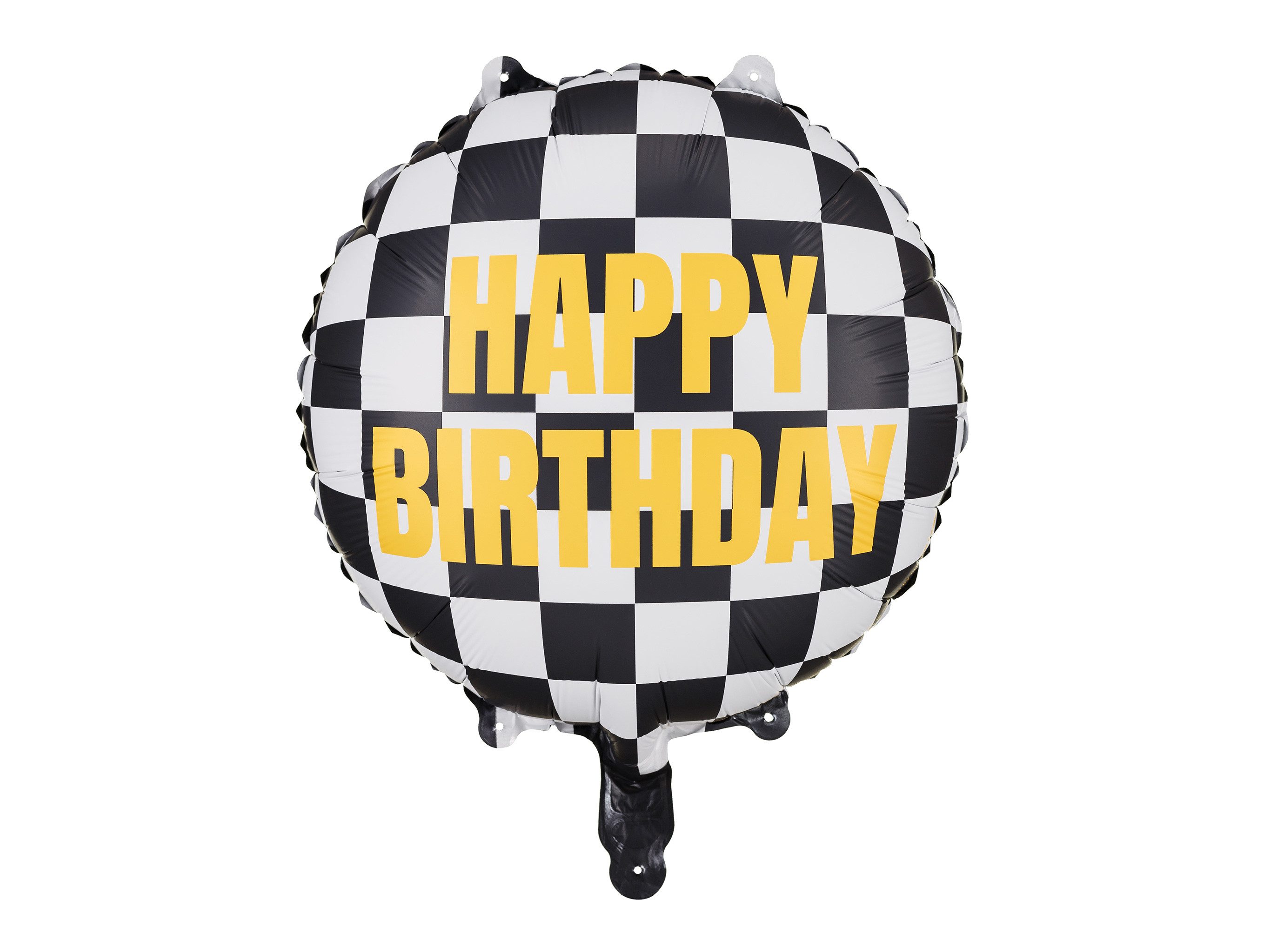 partydeco Folienballon, Folienballon Happy Birthday Zielflagge Muster 35cm Schwarz / Weiß