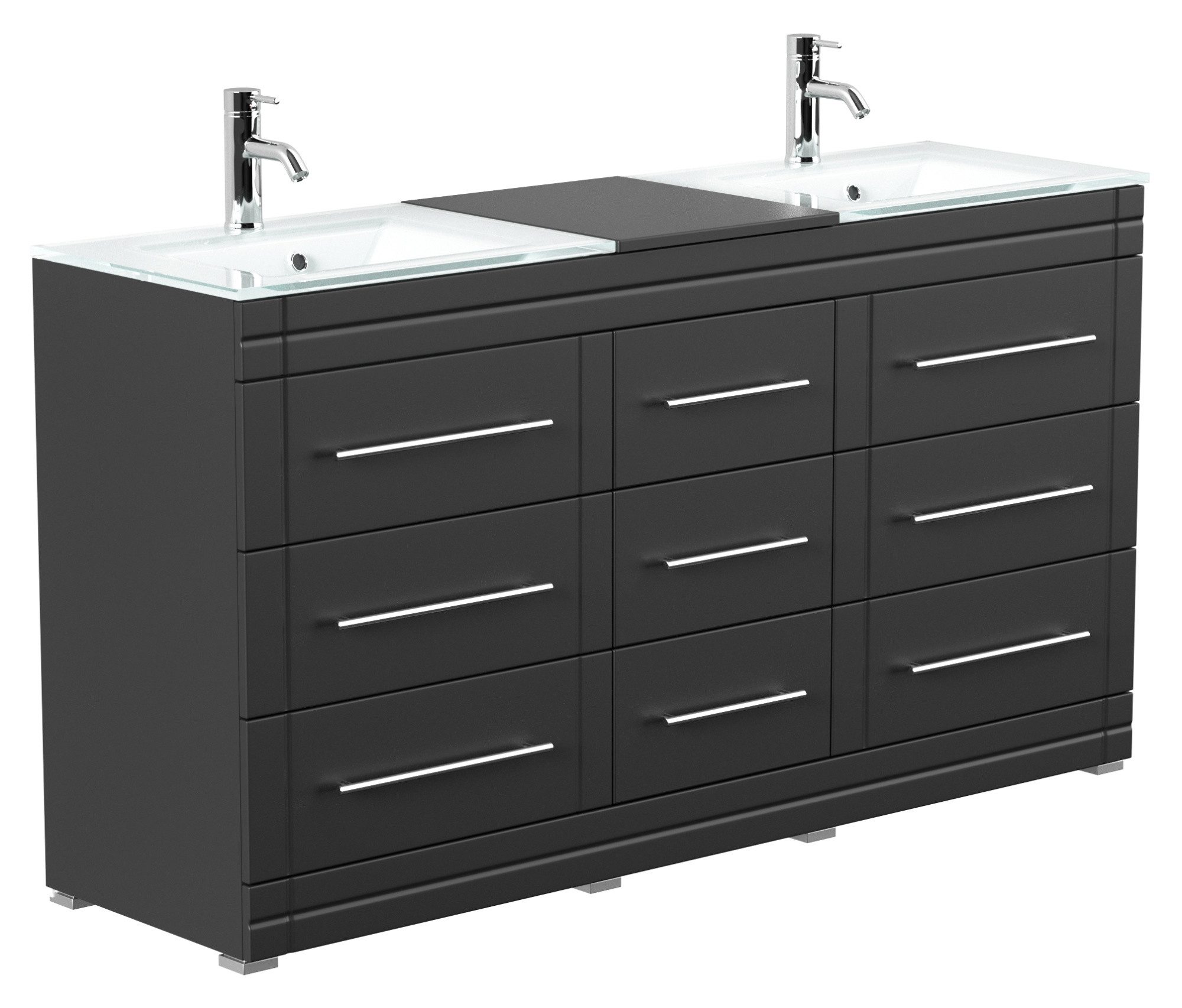 Magnolia Home Waschtisch Stand Doppel Badmöbel Vitro Modern inkl. Glasbecken schwarz
