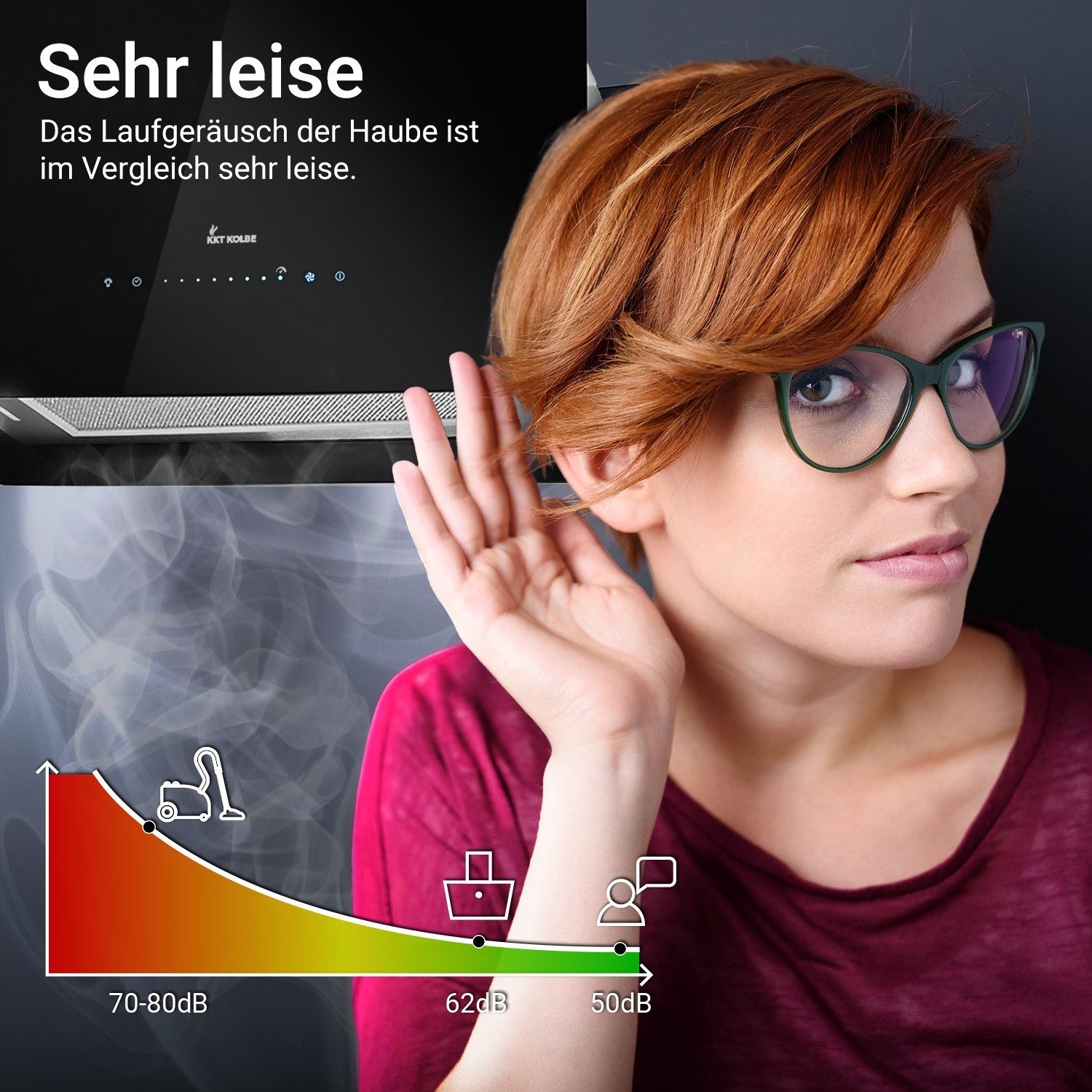 KKT KOLBE Inselhaube Dunstabzugshaube Inselhaube CUBE60-Serie 60cm Abzugshaube / Inselhaube / Umluft / Schwarz / Glas / Touch LED / WiFi – Bild 3 von 5