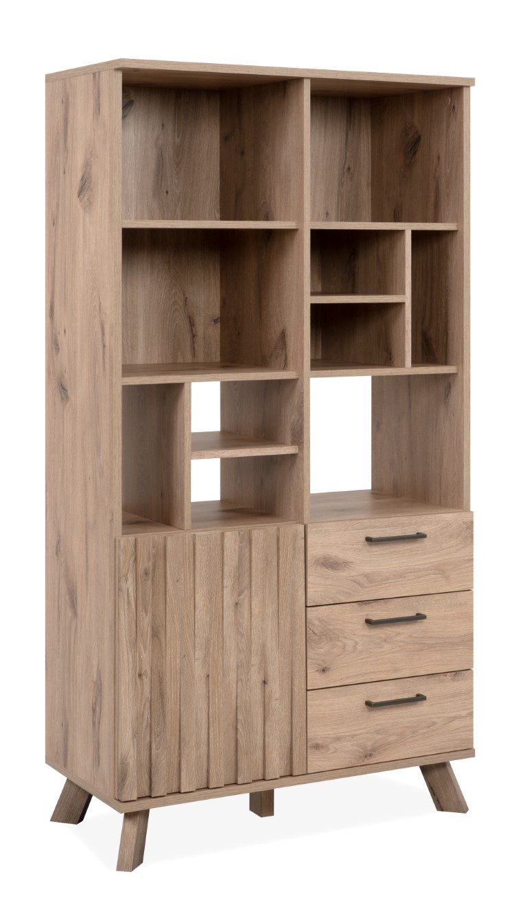Finori Vitrine Highboard Kommode Wellington, 3D-Reliefoptik, Schwedeneiche