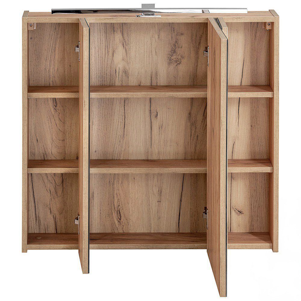 Lomadox Badmöbel-Set TOSKANA-56, (Spar-Set, 2-St), mit LED-Spiegelschrank 80cm Keramik-Waschtisch Wotaneiche 80/190/46cm