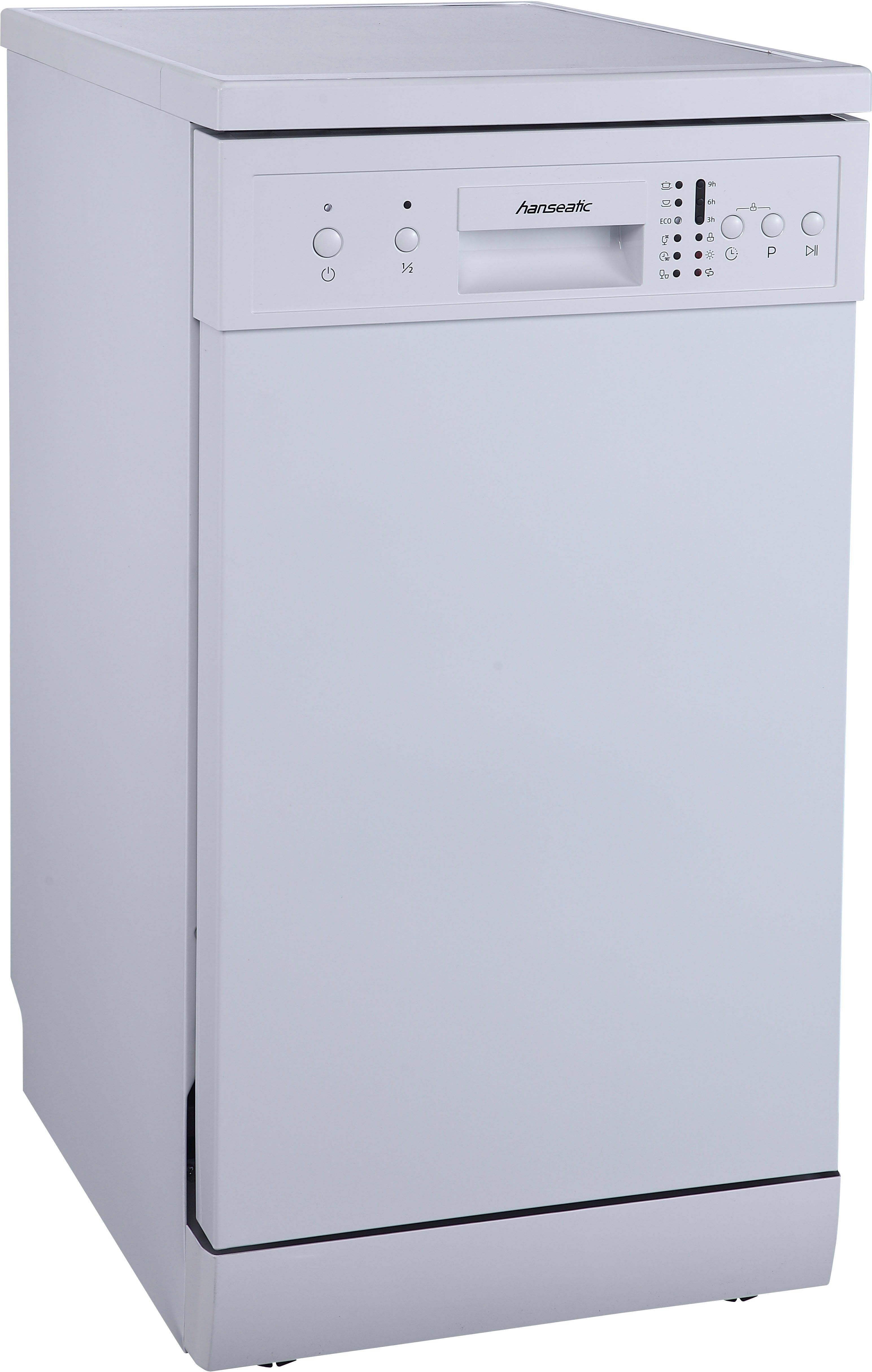 Hanseatic Standgeschirrspüler HG4585E97636W, 9 Maßgedecke, für Haushalte bis zu drei Personen, mit sechs Programmen