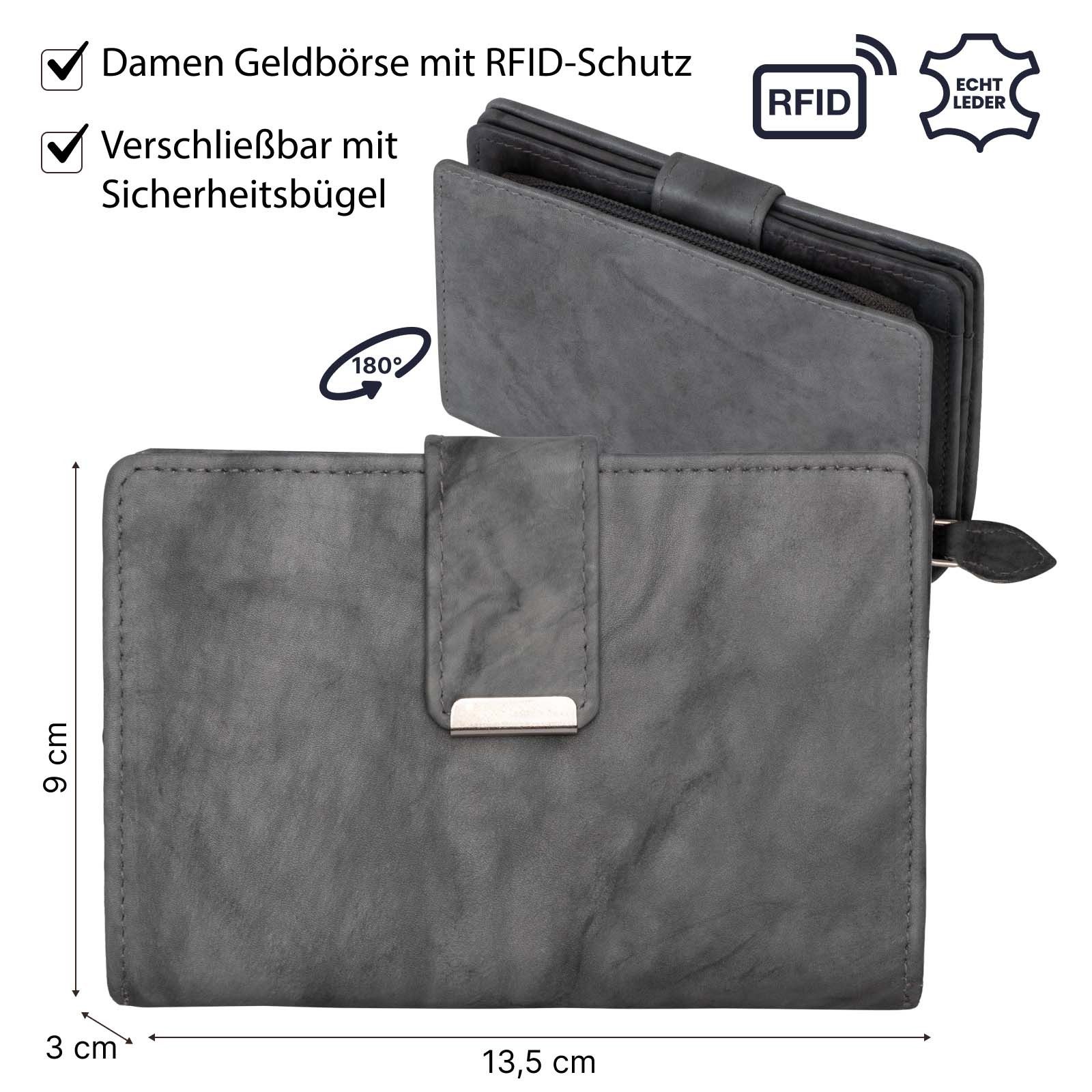 Money Maker Geldbörse RFID Damen Geldbörse Portemonnaie Geldbeutel Damenbörse Leder, Damen Geldbörse klappbar mit Drückknopf Portemonnaie Geldbeutel