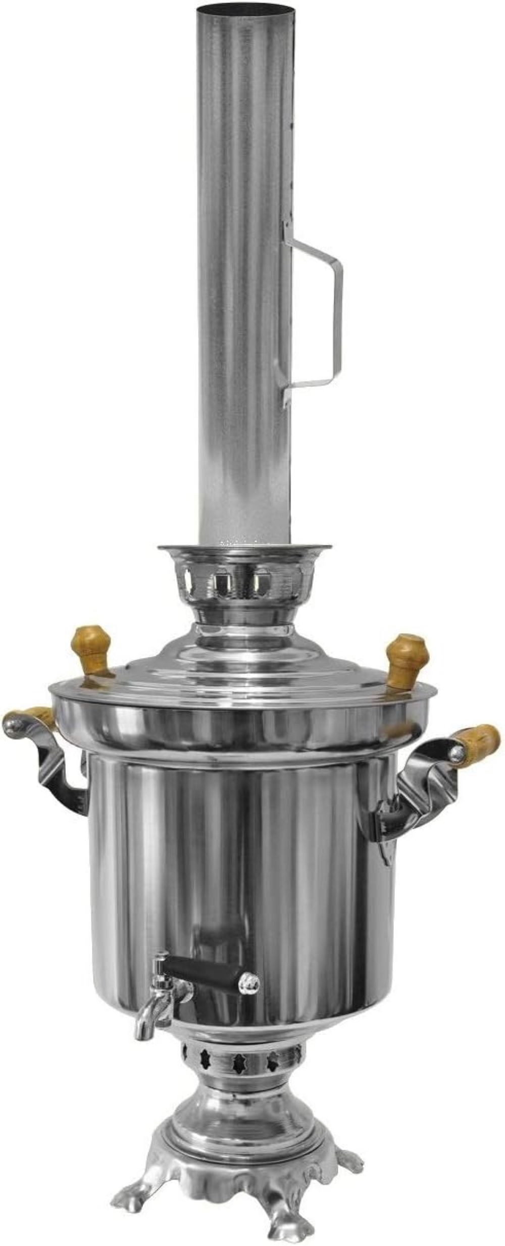 LeGro Profi Samowar Edelstahl Holzkohle Samowar 5Liter mit Schornstein + Optional Teekanne