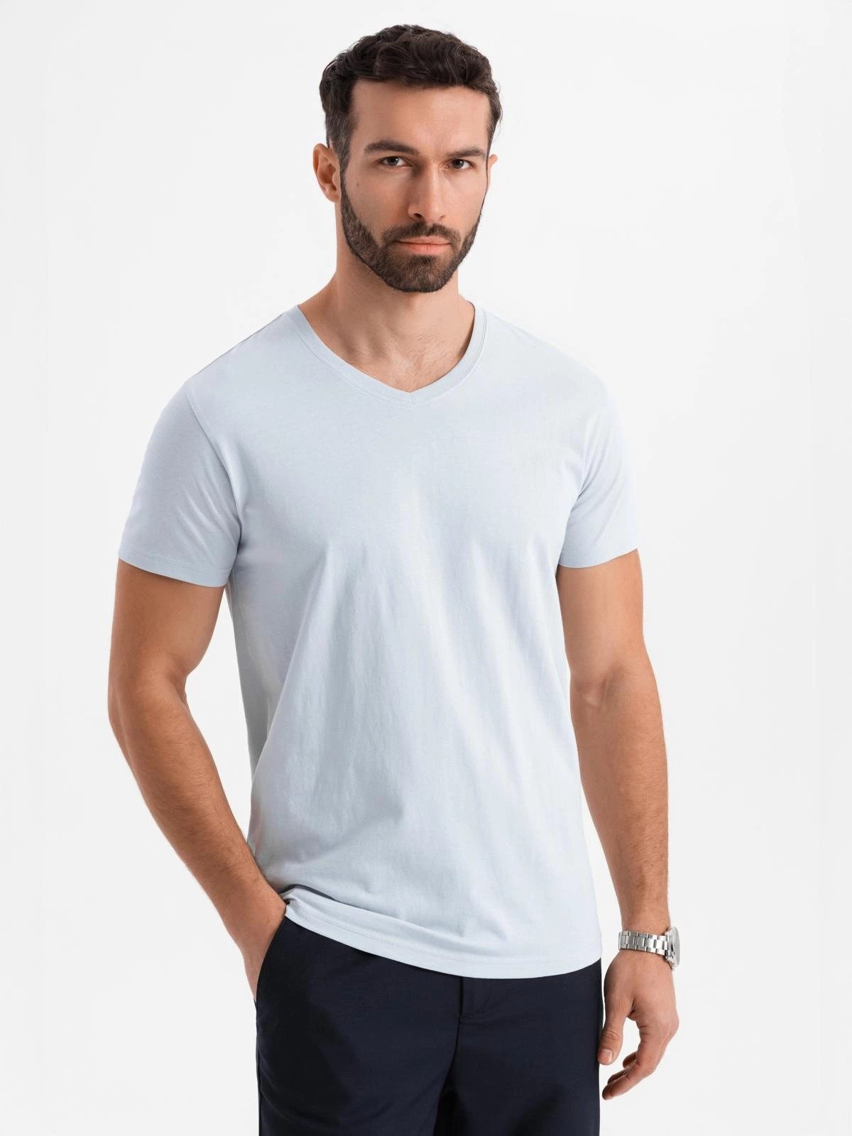 OMBRE T-Shirt BASIC Herren T-Shirt aus klassischer Baumwolle mit V-Ausschni günstig online kaufen