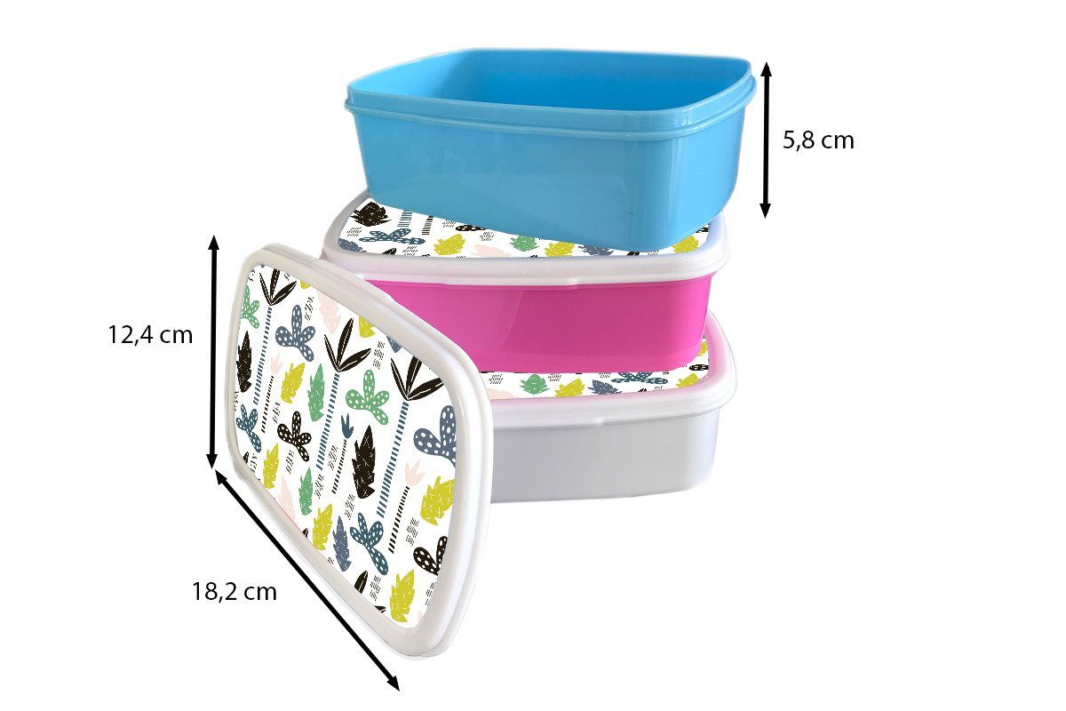 MuchoWow Lunchbox Dschungel - Blatt Brotdose, Baum Brotbox Erwachsene, für und Kinder - für (2-tlg), und Jungs Kunststoff, Muster, weiß Mädchen 
