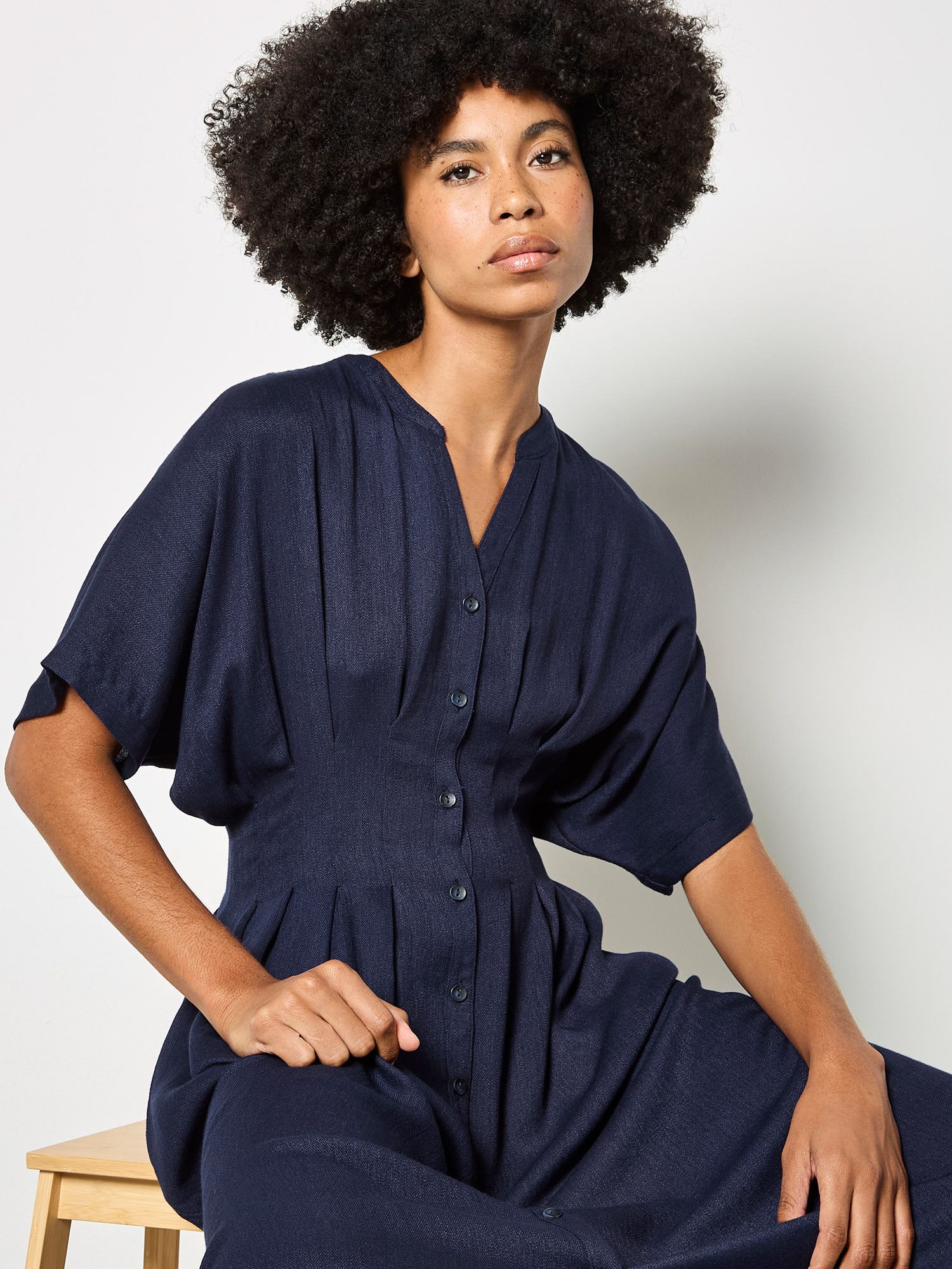 Apricot Midikleid Plissiertes Midikleid Einfarbig – Bild 4 von 5