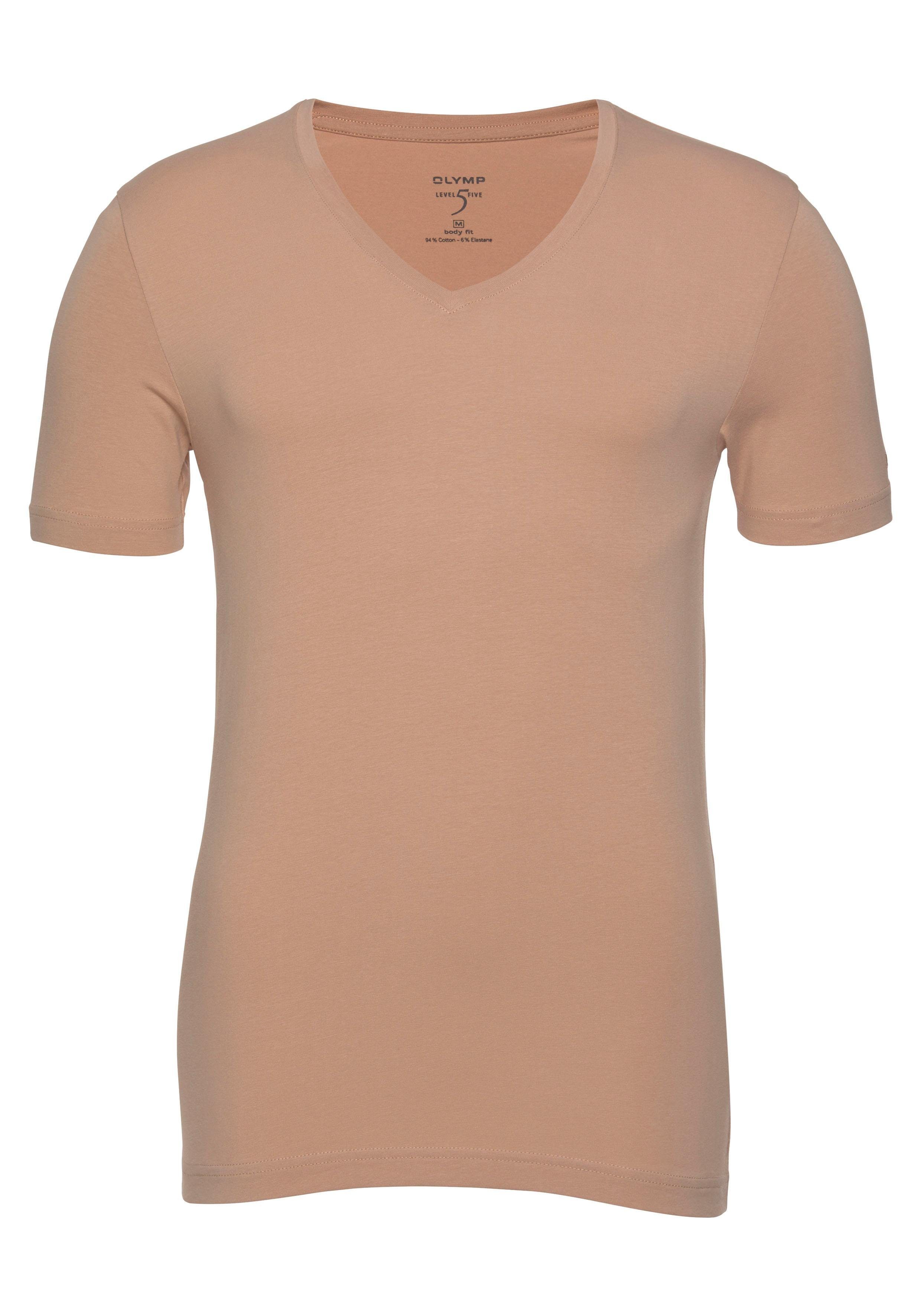 Five OLYMP V-Ausschnitt, T-Shirt body fit Unterziehen Ideal zum beige Level
