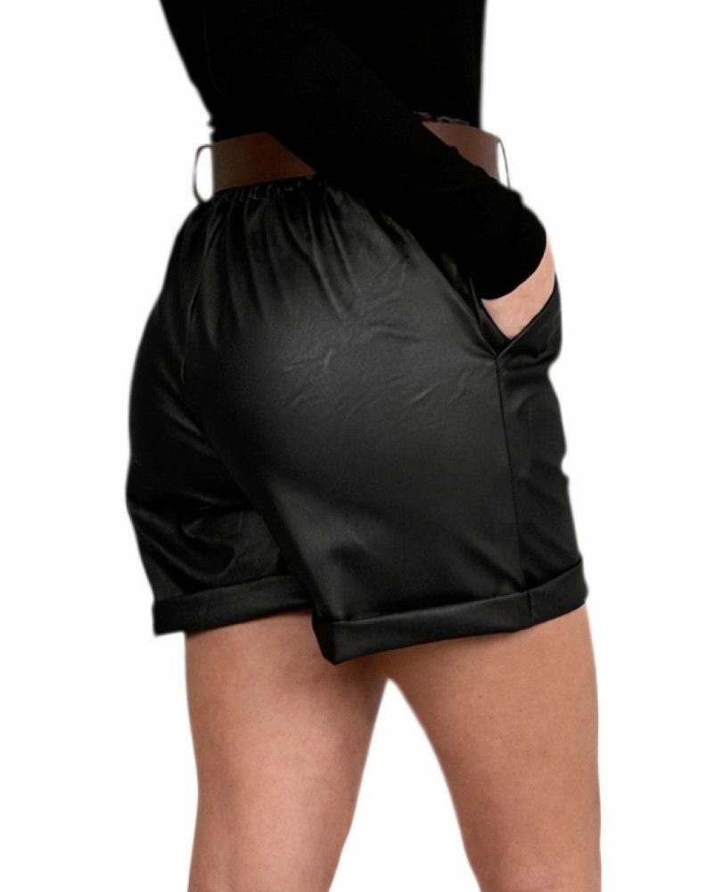 Mississhop Lederimitathose Damen Shorts aus Kunstleder mit Gürtel M.402