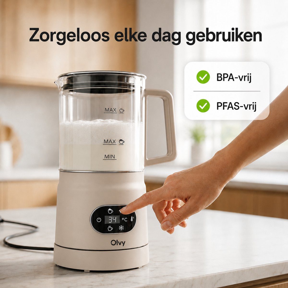Olvy Milchaufschäumer Olvy Elektrischer Milchaufschäumer aus Glas 4-in-1, 500 W