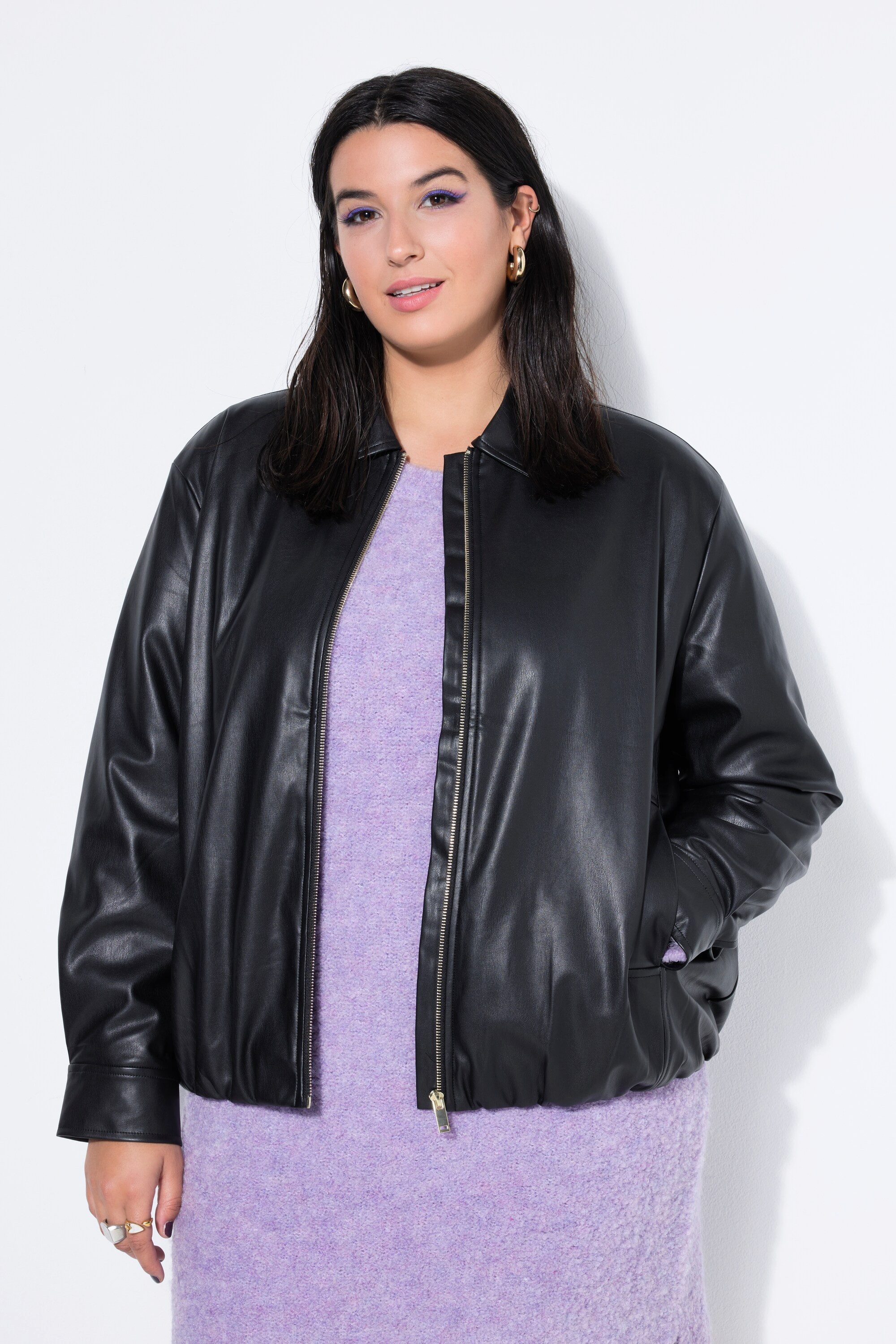 Studio Untold Sommerjacke Lederoptik-Blouson oversized Zipper Komplettfutter