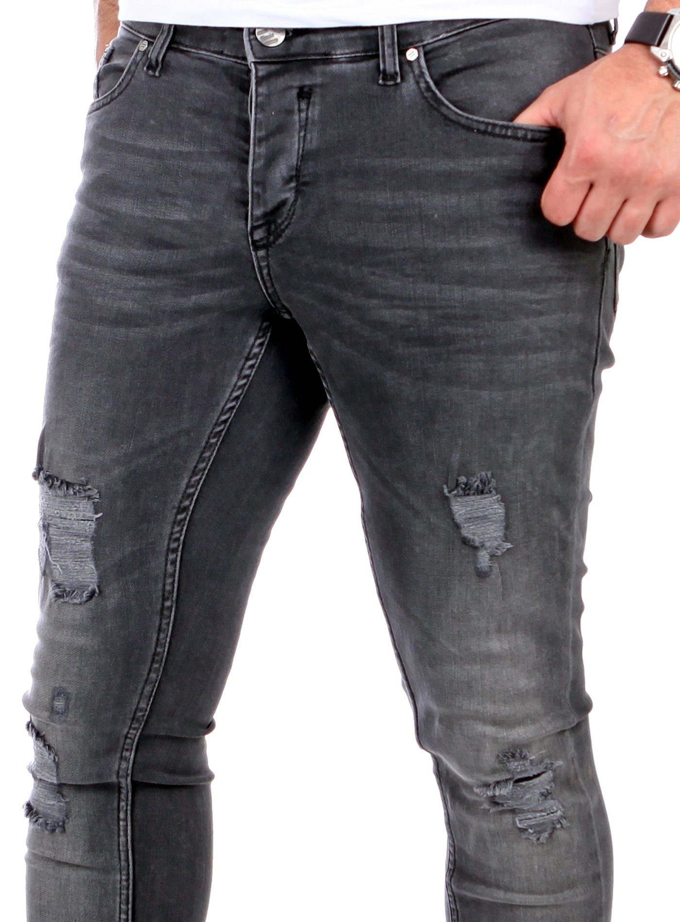Reslad Destroyed-Jeans Reslad Jeans Herren Destroyed Look Slim Fit Denim Stretch Jeans-Hose Destroyed Look Slim Fit Jeans – Bild 3 von 5
