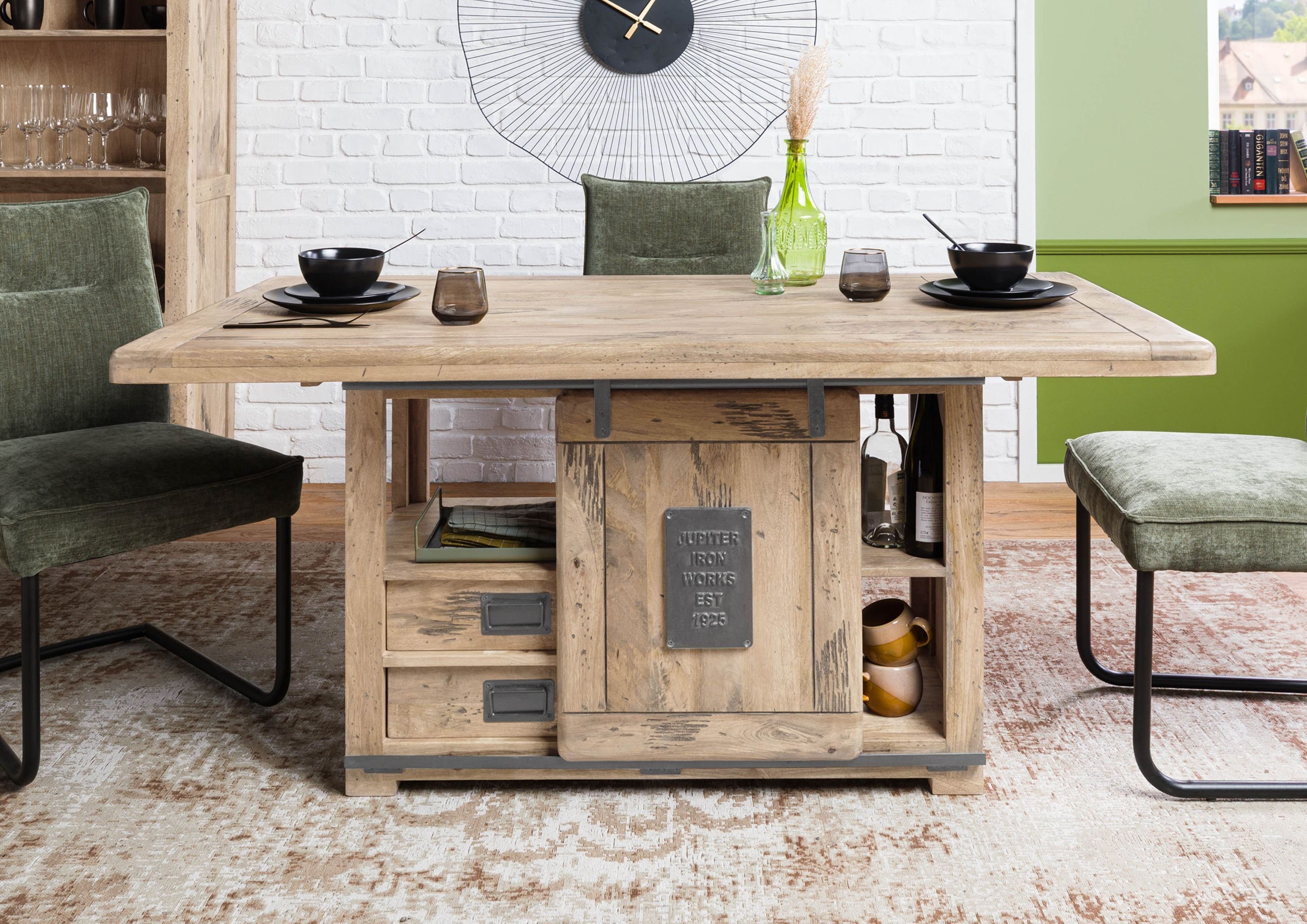 Massivmoebel24 Esstisch Esstisch Mango 160x80x76 whitewash lackiert RAILWAY #313