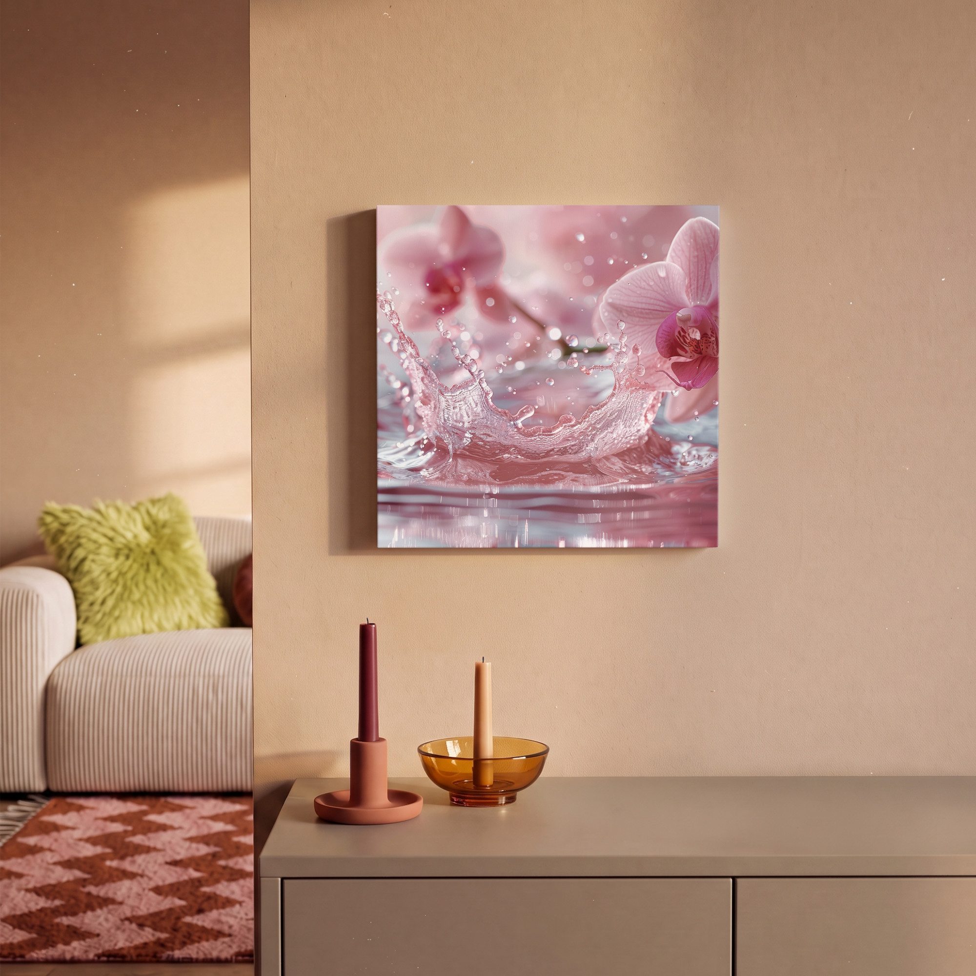 OneMillionCanvasses® Leinwandbild Abstrakt - Modern - Wasser - Orchidee, Fotodruck (1 St), Wandbild, Deko Schlafzimmer Wohnzimmer Flur 20x20 cm – Bild 2 von 5