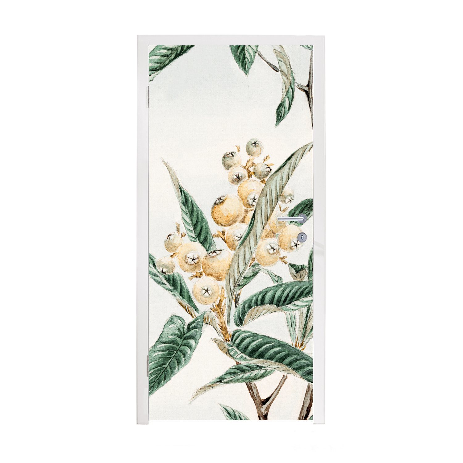 MuchoWow Türtapete Blätter - Beere - Japanisch - Design, Matt, bedruckt, (1 St), Fototapete für Tür, Türaufkleber, 75x205 cm