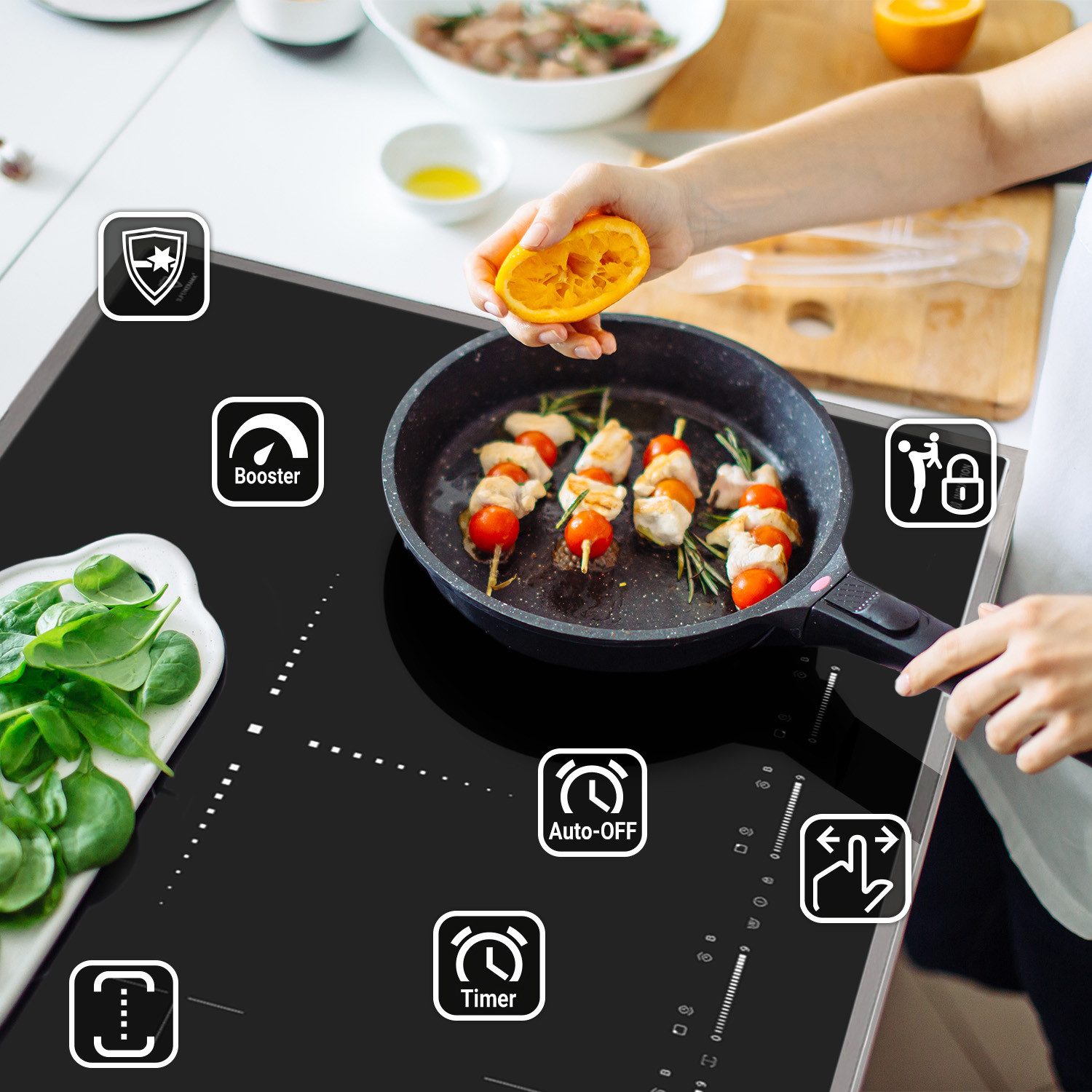 KKT KOLBE Elektro-Herd-Set Standherd Induktionsherd CC9001IND, mit Teleskop-Vollauszug, 90cm / Backofen / 4 Zonen / Flexzone / 9 Heizstufen / Grill / Touch
