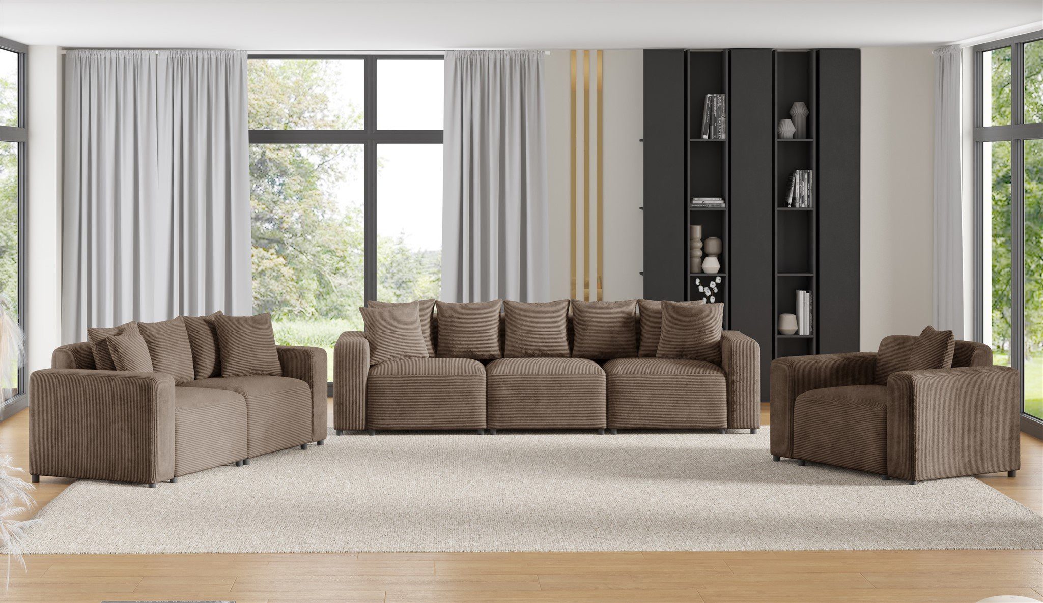 Fun Möbel Polstergarnitur Sofa-Set Designersofa MEGAN 3-2-1 Sofagarnitur in Stoff Poso, (Rücken echt bezogen)