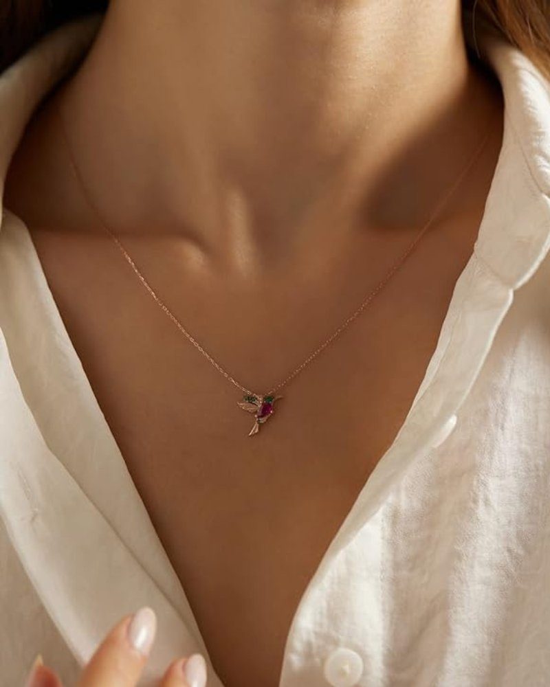Einzelstück Kette mit Anhänger Einzelstück Kolibri Halskette, 925 Sterling Silber – Bild 3 von 5