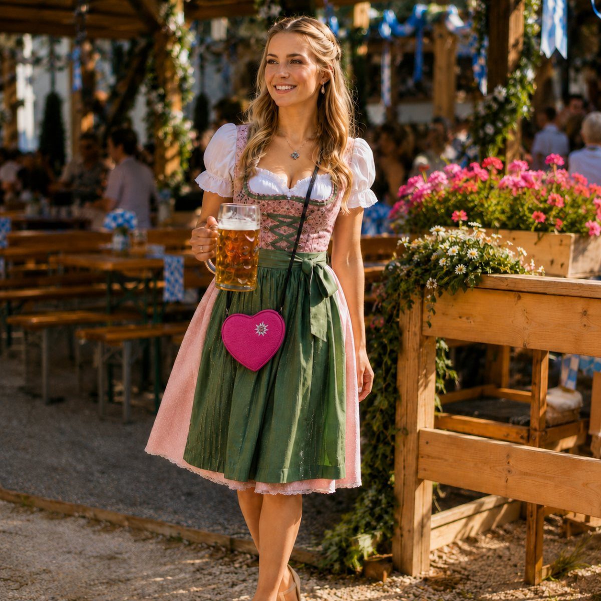 Trachtenland Trachtentasche Herz Trachten Handtasche mit Herzanhänger, Pink
