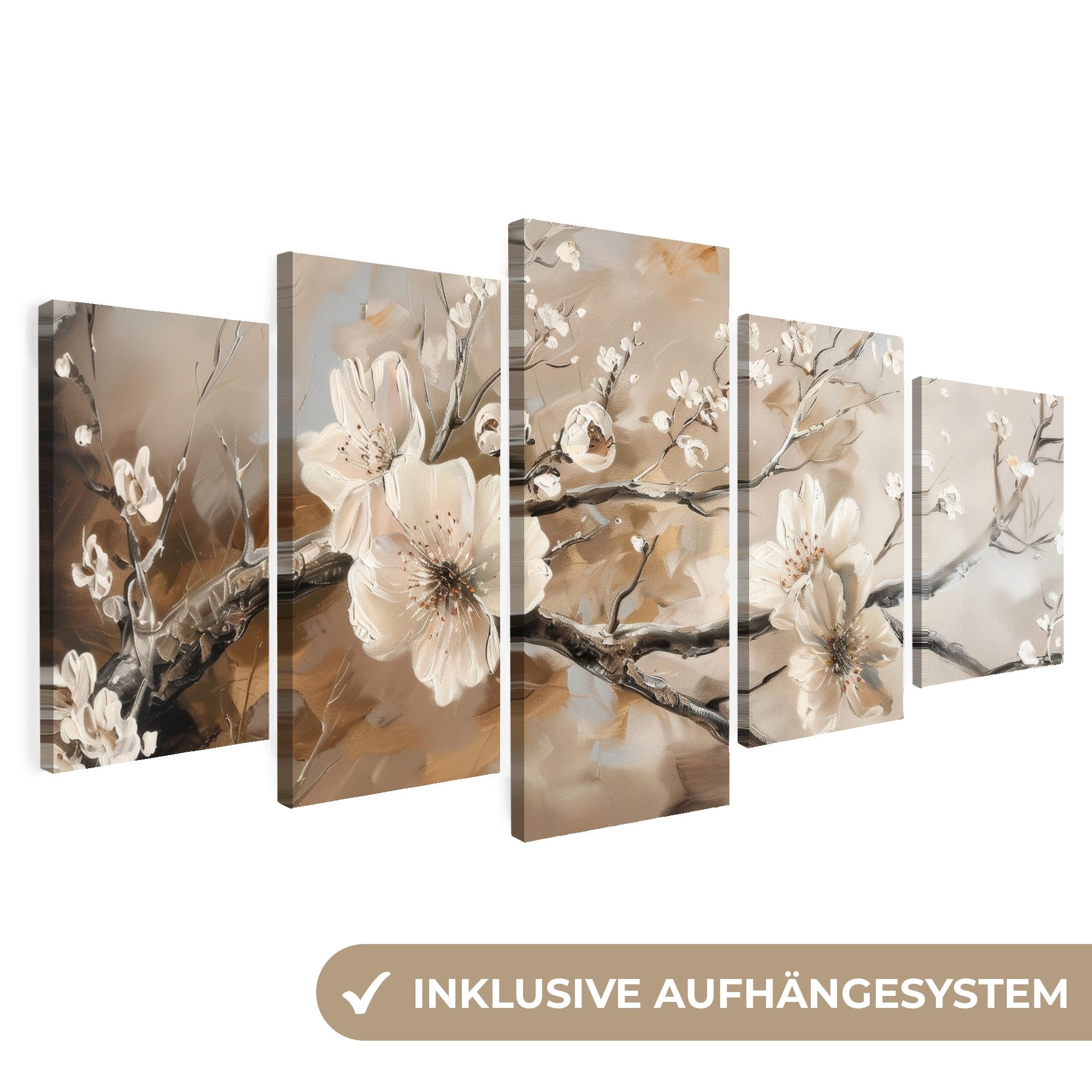MuchoWow Leinwandbild Blüte - Beige - Abstrakt - Blumen, Fotodruck (5 St), günstig online kaufen