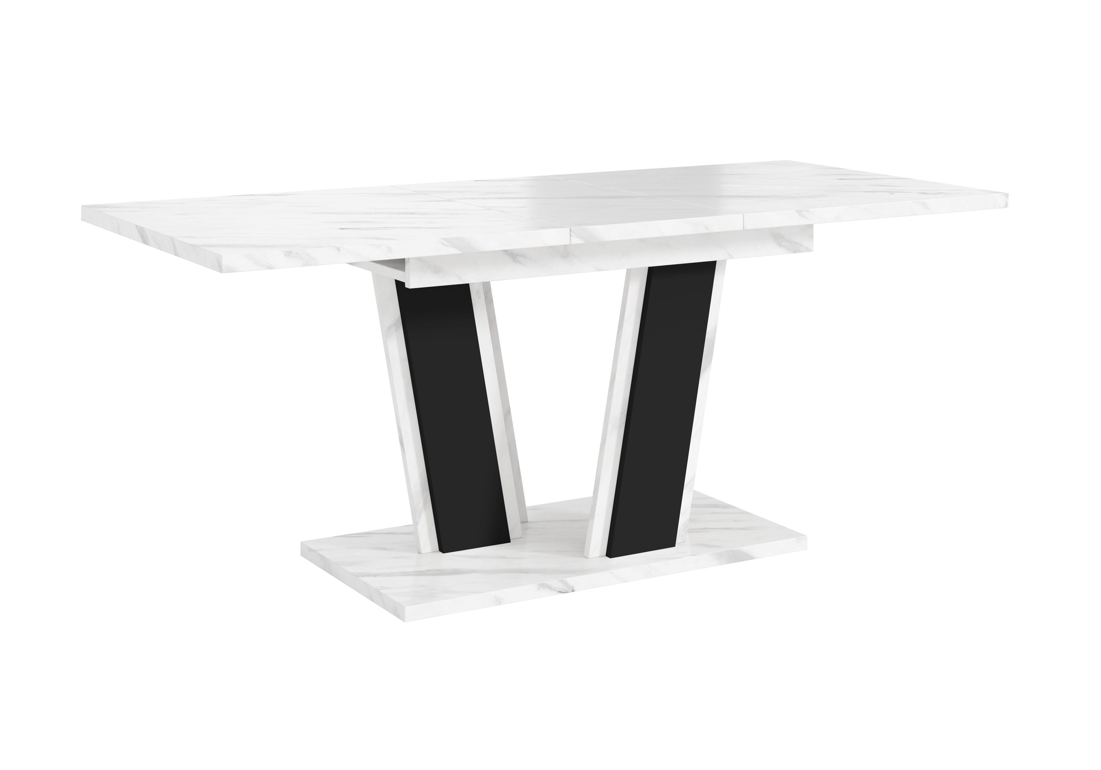 Home Collective Esstisch ausziehbar Tisch Küchentisch Esszimmertisch Ausziehtisch 120 / 140 cm (wählbar in 120-160 oder 140-180 x 80 cm Esszimmer Küche Wohnzimmer Esstisch erweiterbar), modernes Design mit Doppel-Säulengestell Weißer Marmor-Optik