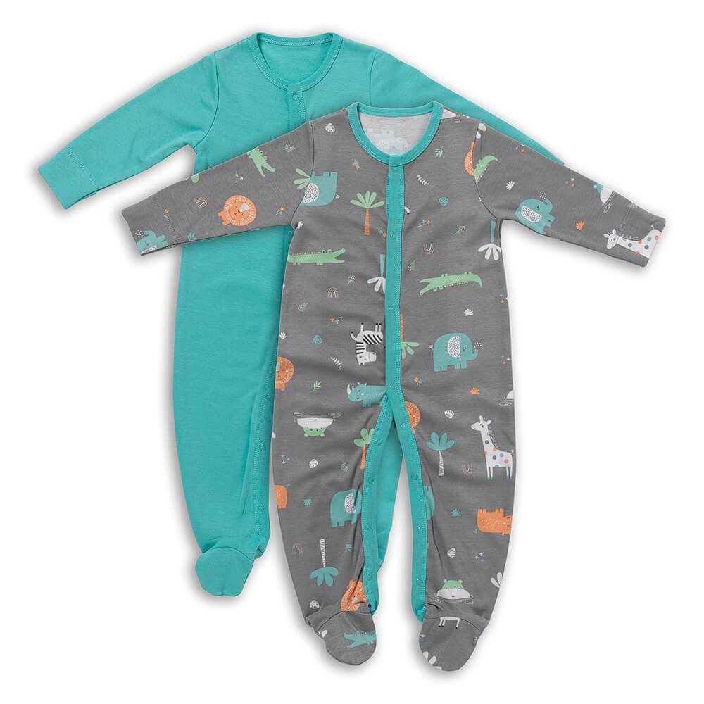 Schlummersack Schlafanzug Bio Baby-Schlafanzug langarm 2er Pack OEKO-TEX zertifiziert Safari