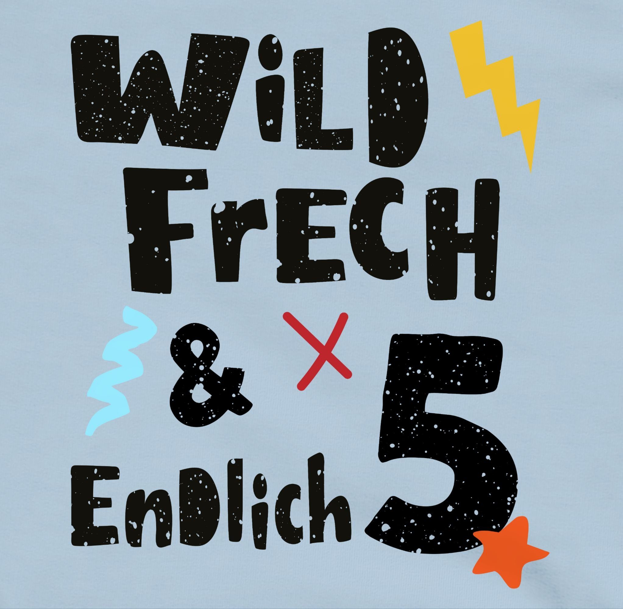 endlich 1 Wild Shirtracer Wunderbar frech und Hoodie Hellblau - 5 Geburtstag Jahre 5. fünf