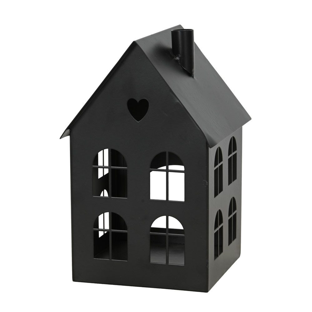 Posiwio Kerzenlaterne Lichthaus No. 2 schwarz aus Metall Laterne Hausform H21,5cm Metallhaus