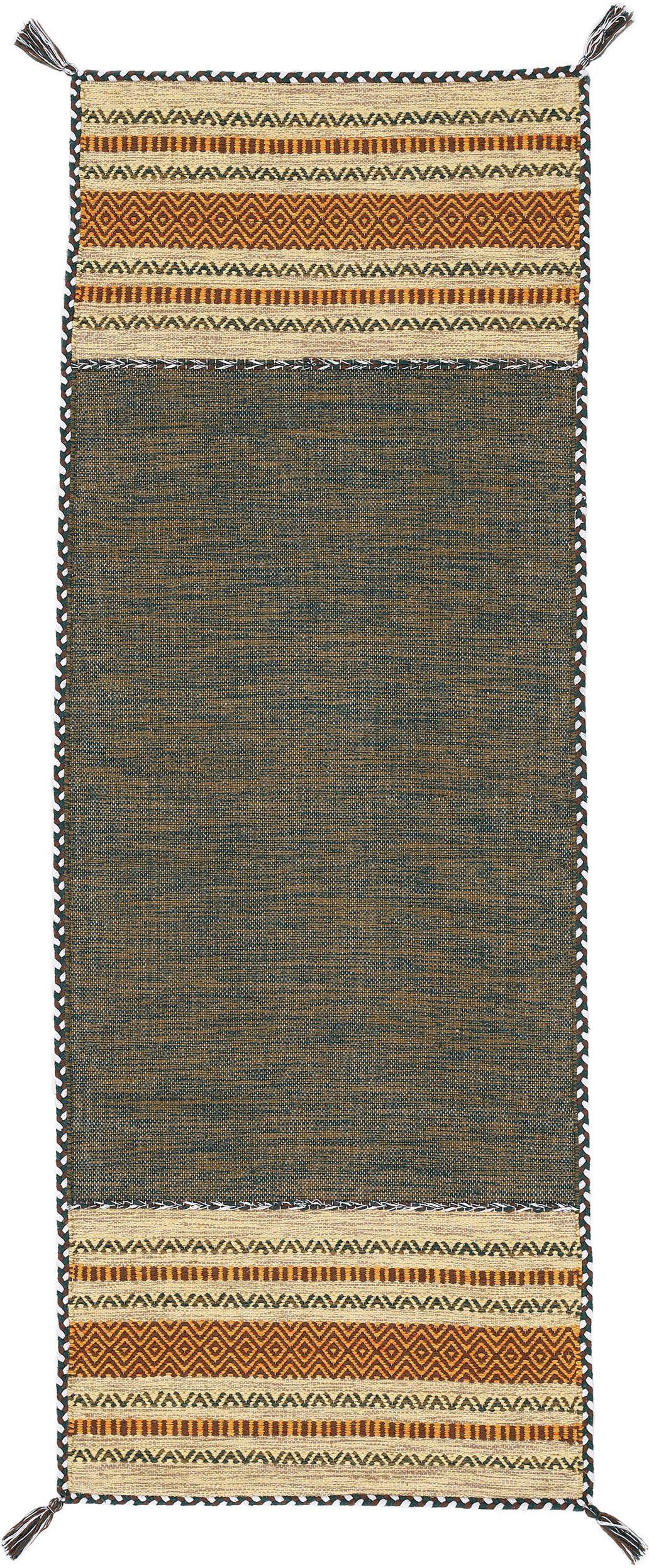 Läufer »Kelim Azizi«, carpetfine, rechteckig, Höhe 5 mm, Baumwolle,  Wendeteppich mit Fransen, Wohnzimmer