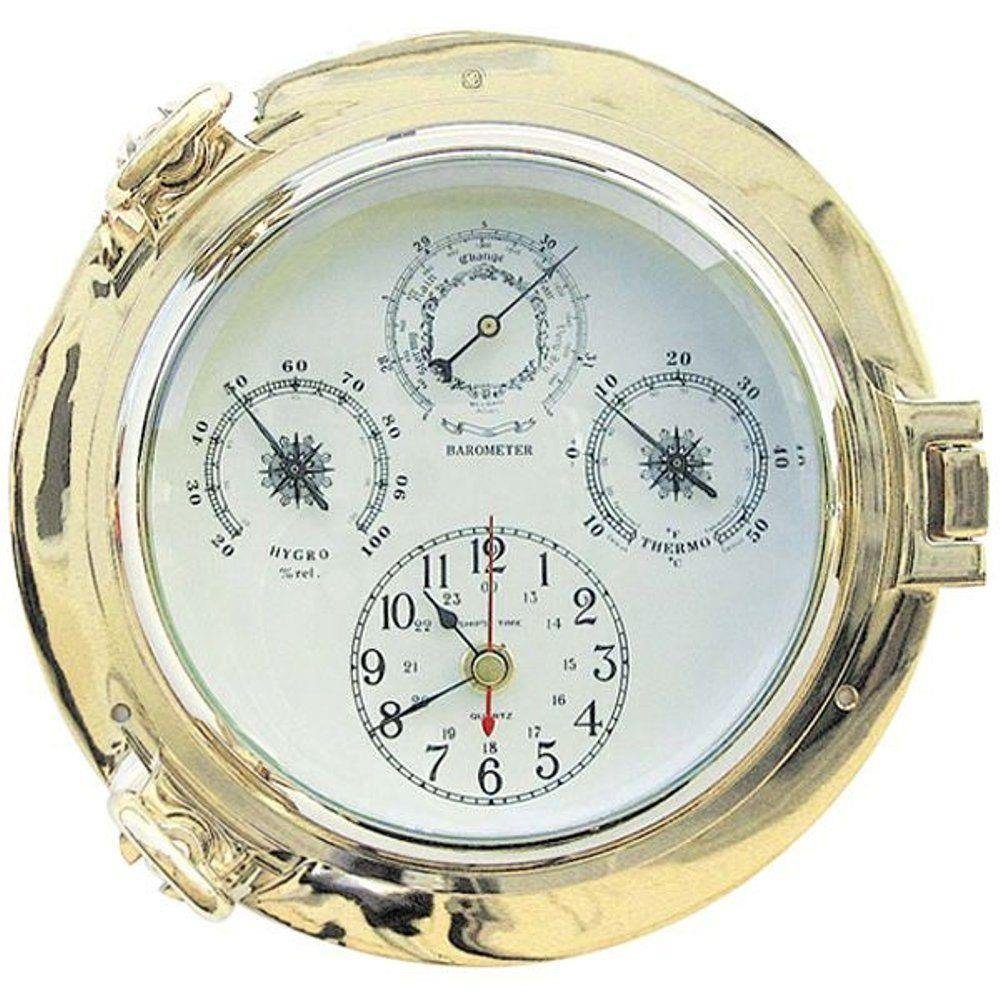 Linoows Uhr Wanduhr, 4-fach MultiInstrument im Bullauge 22 cm