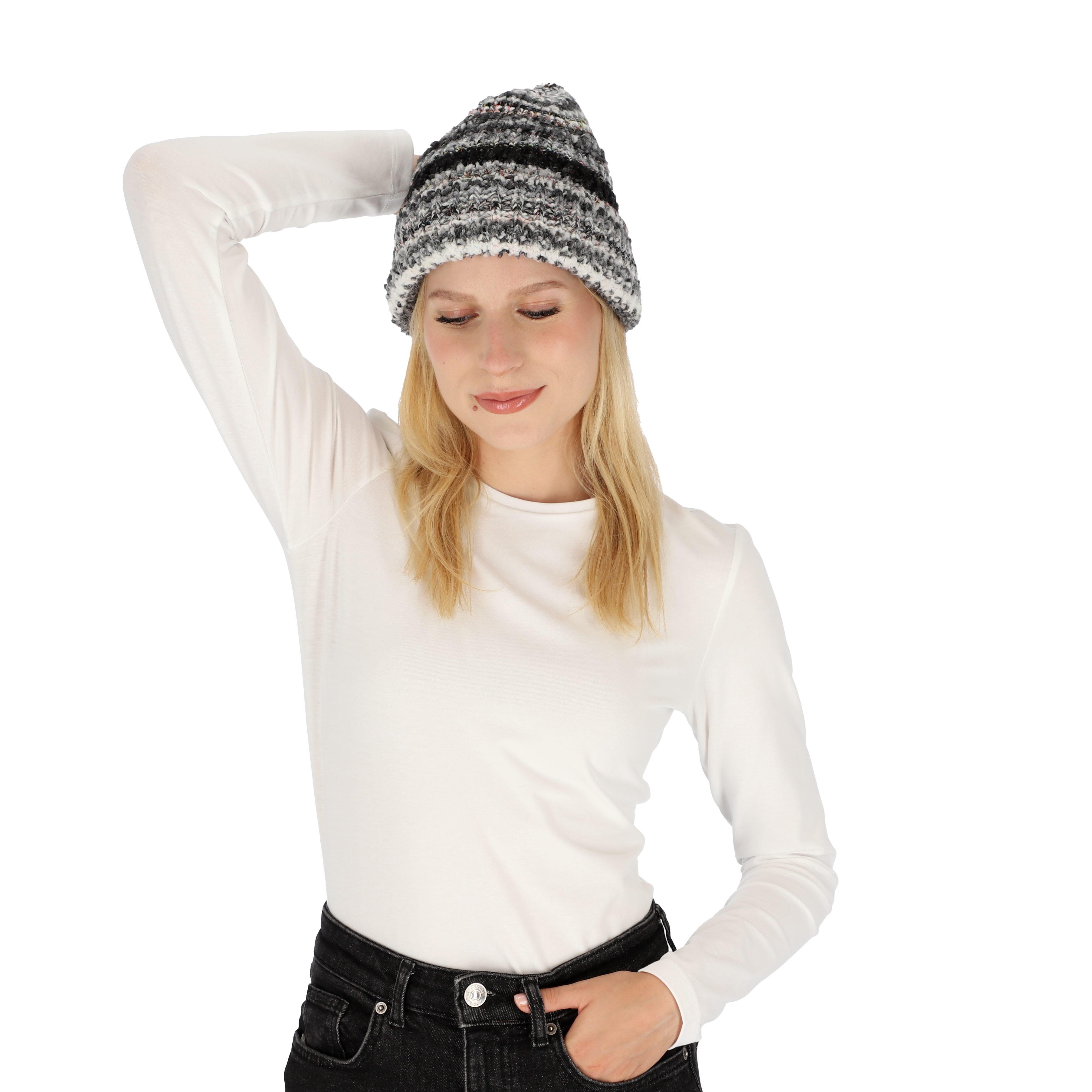 halsüberkopf Accessoires Strickmütze Chenille mit Rippe mit Umschlag günstig online kaufen