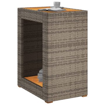 vidaXL Gartentisch Garten-Beistelltisch mit Holzplatte Grau 60x40x75cm Poly Rattan (1-St)