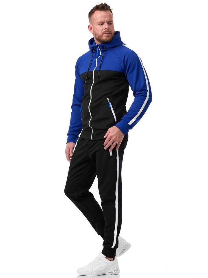 L.gonline Freizeitanzug Herren Jogginganzug Freizeitanzug Sportlich 3750 (Kapuzenjacke mit Reißverschluss, Hose, 2-tlg), mit Streifen