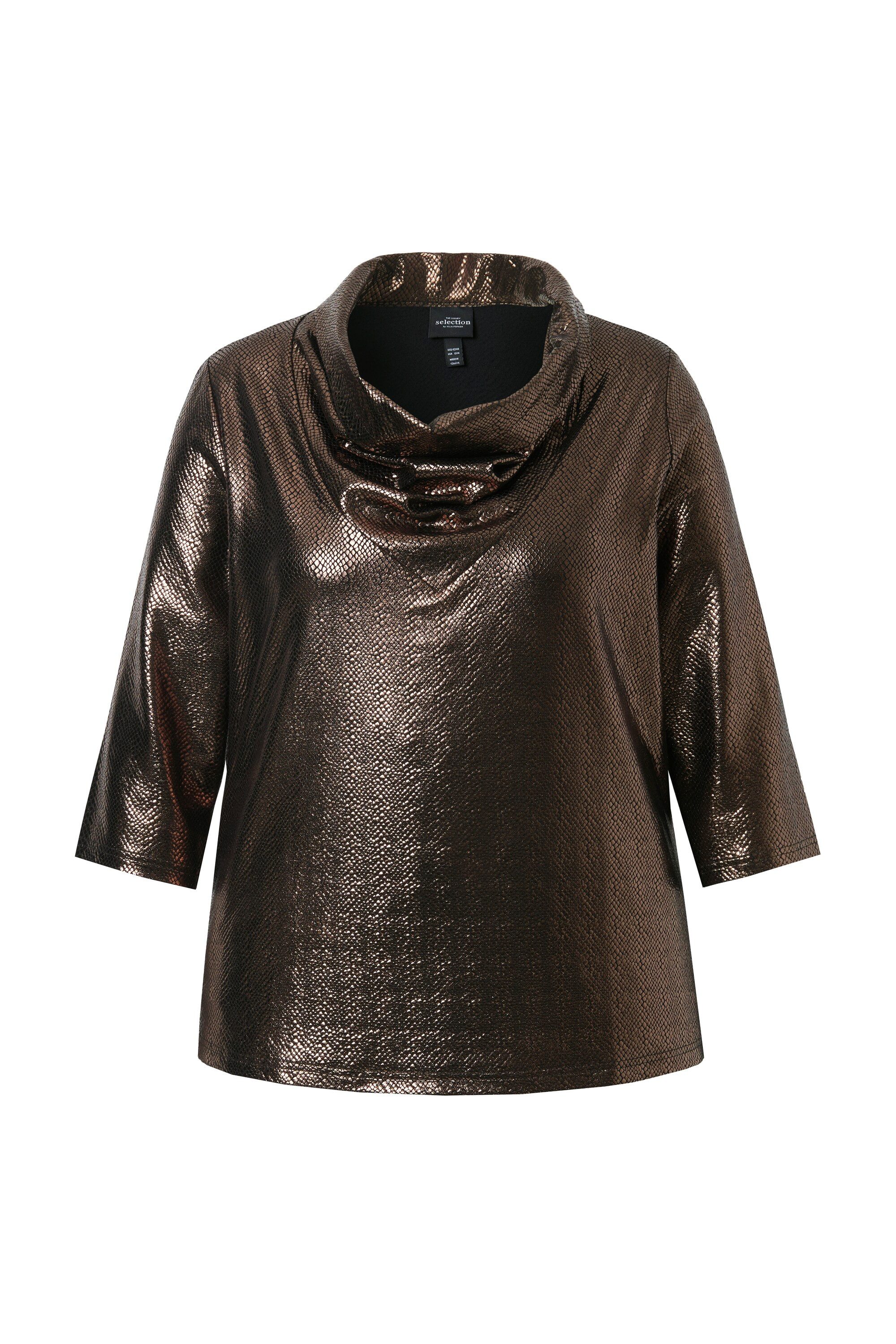 Ulla Popken T-Shirt Shirt Wasserfall-Einsatz Classic 3/4-Arm günstig online kaufen