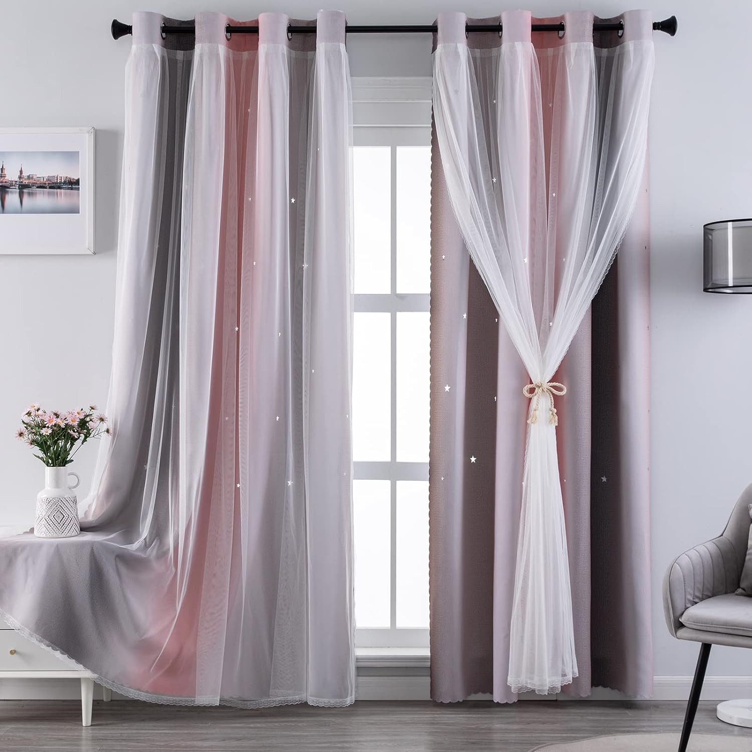 BYSURE Verdunkelungsvorhang Sterne geschnittene Vorhänge für Schlafzimmer ( günstig online kaufen