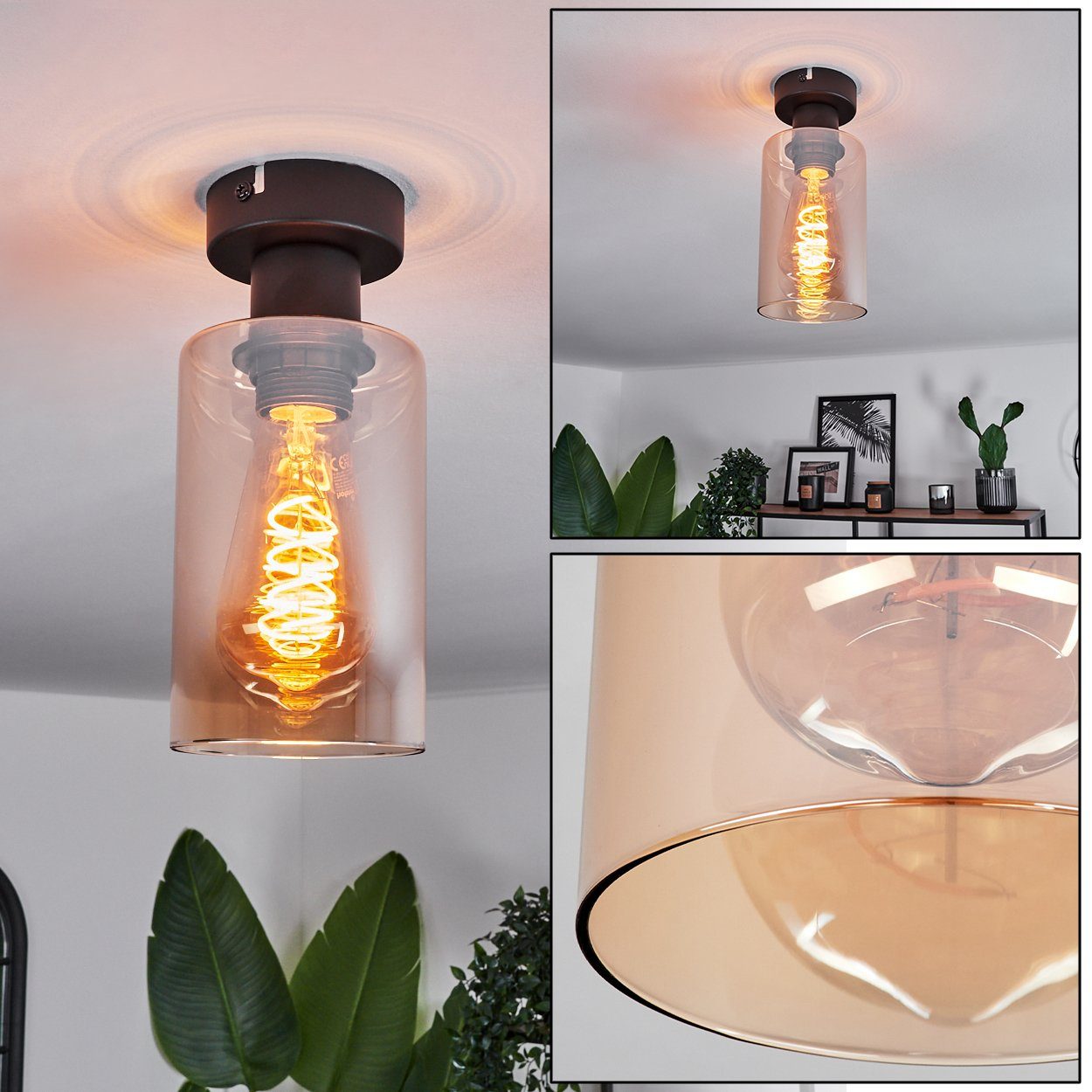 hofstein Deckenleuchte moderne Deckenlampe aus Metall/Glas in Schwarz/Berns günstig online kaufen