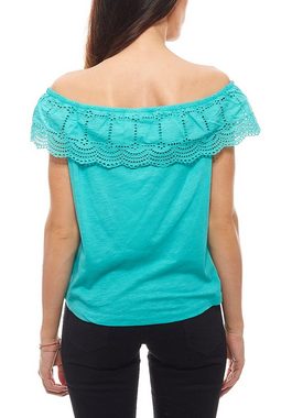 Kaporal Rundhalsshirt KAPORAL Bandeau-Shirt strukturiertes Damen Carmen-Shirt mit Volant Sommer-Shirt Grün