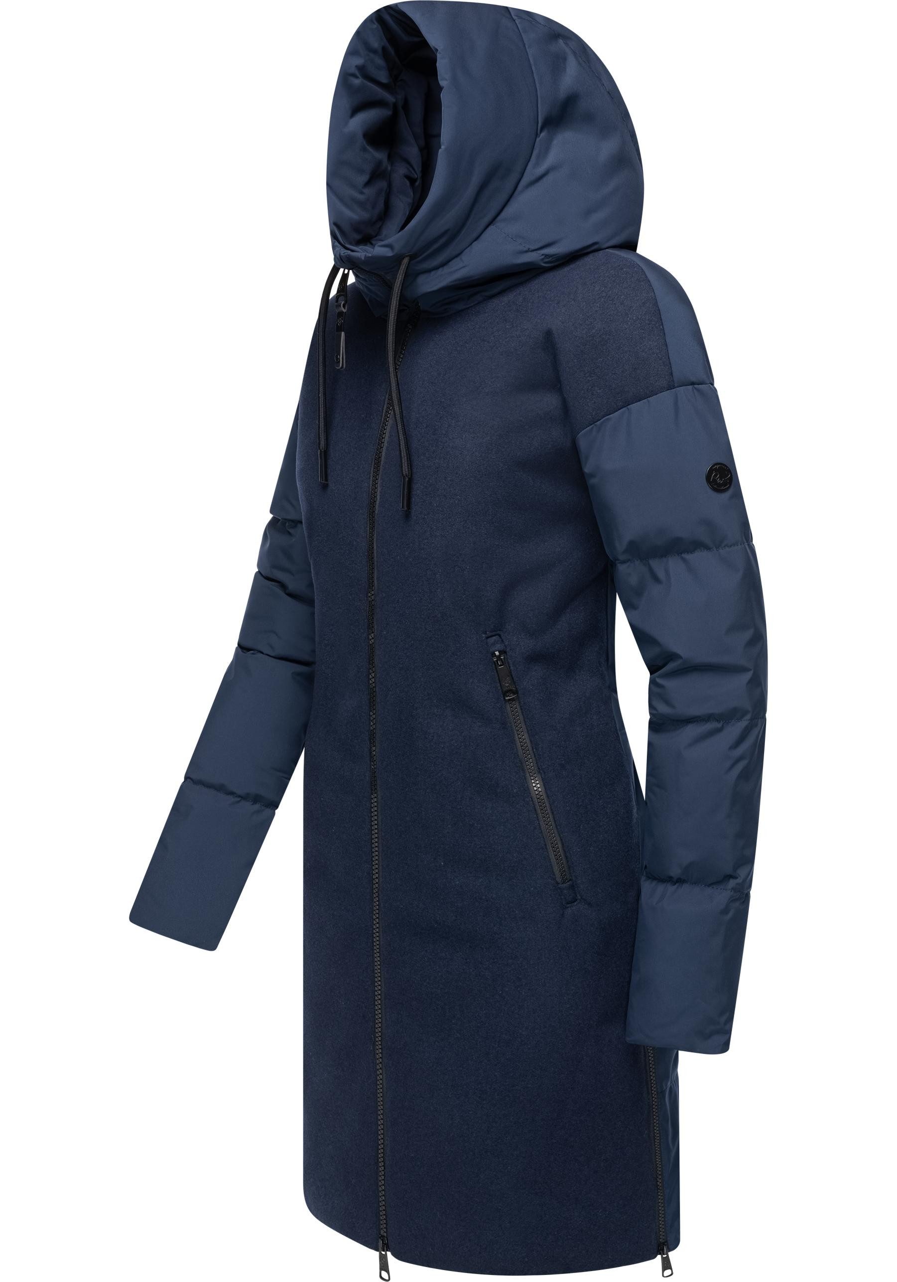 Ragwear Wintermantel Jumana Damen Mantel aus modernem Materialmix mit Kapuze