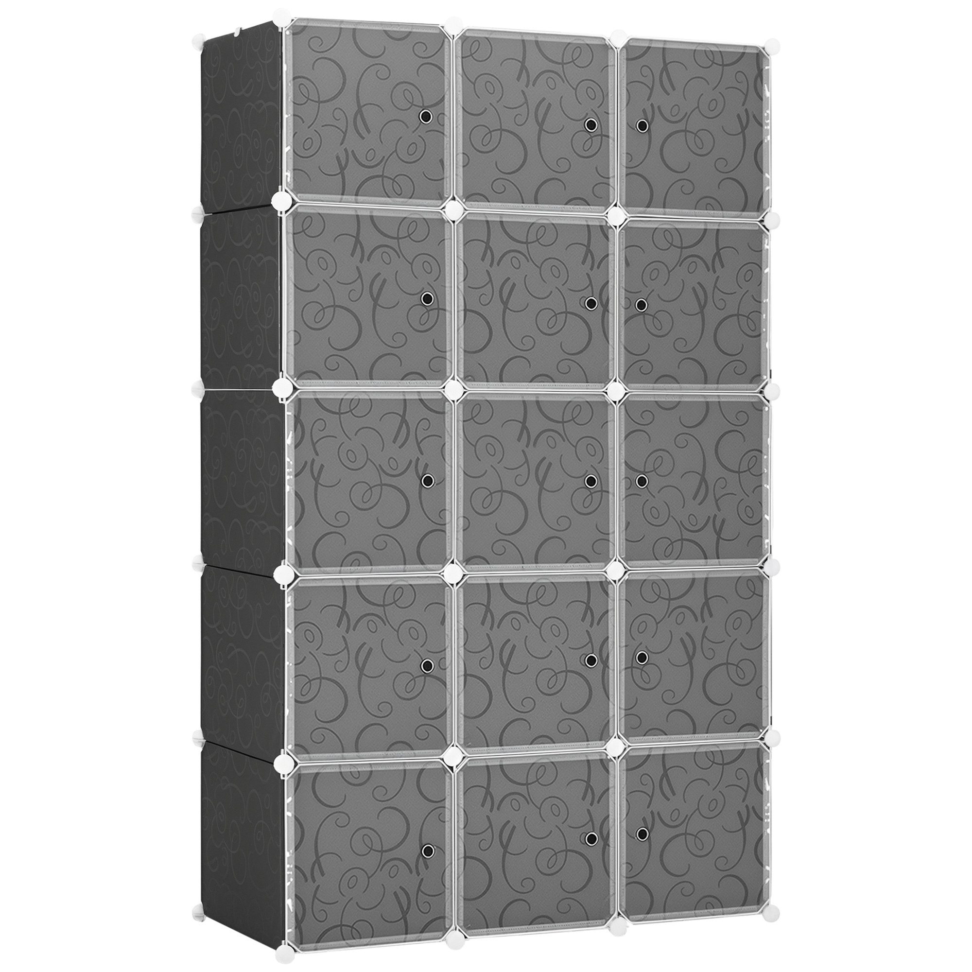 MC Star Bücherregal Kleiderschrank im Würfeldesign, 2 große und 9 kleine Würfel, Kunststoff, Metall, 111L x 47B x 183H cm, Schwarz+Weiß
