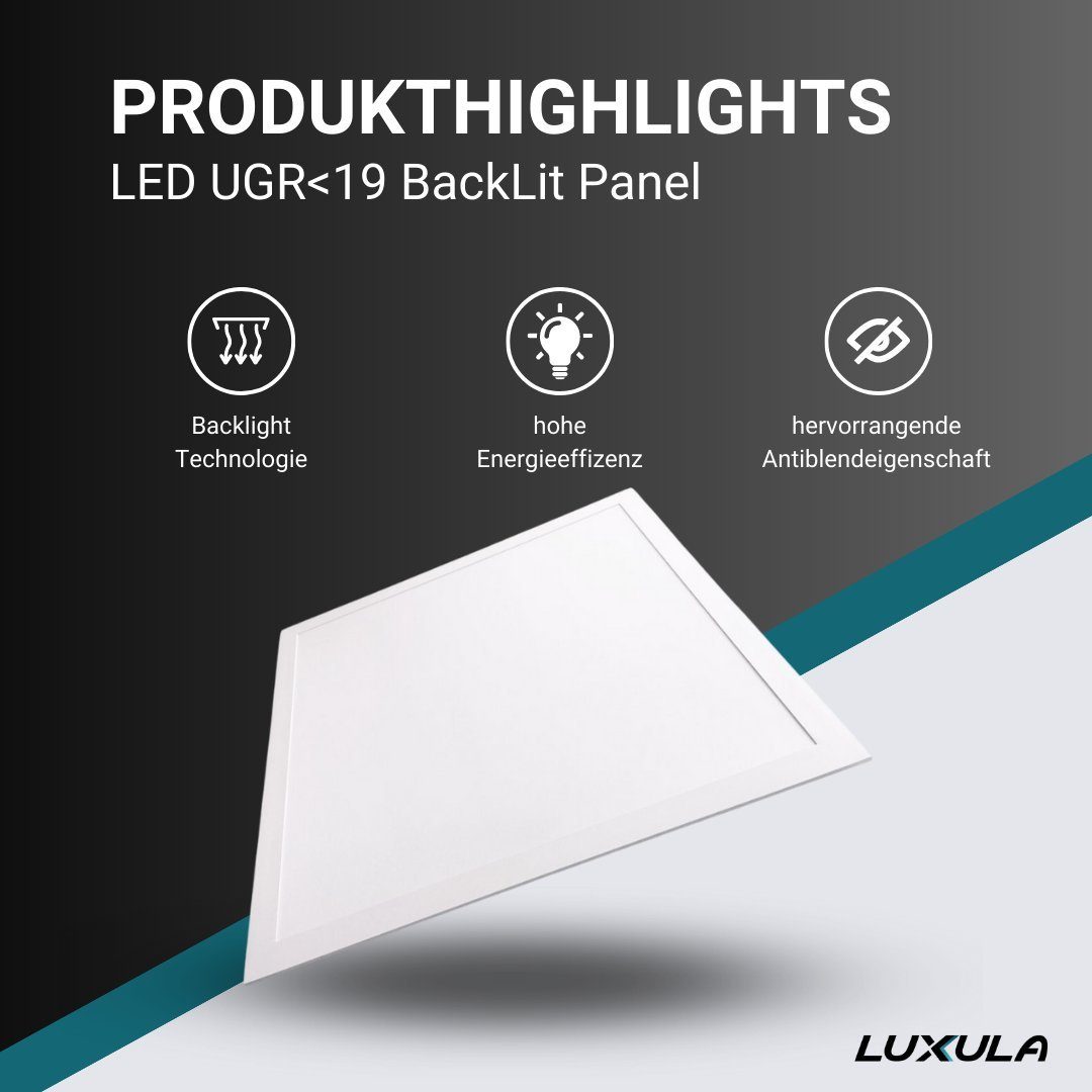 LUXULA LED Panel 6er Pack LED BackLit Panel UGR<19, 62x62, 40W, 4400 lm, 6000K, 90°, LED fest integriert, Tageslichtweiß, kaltweiß