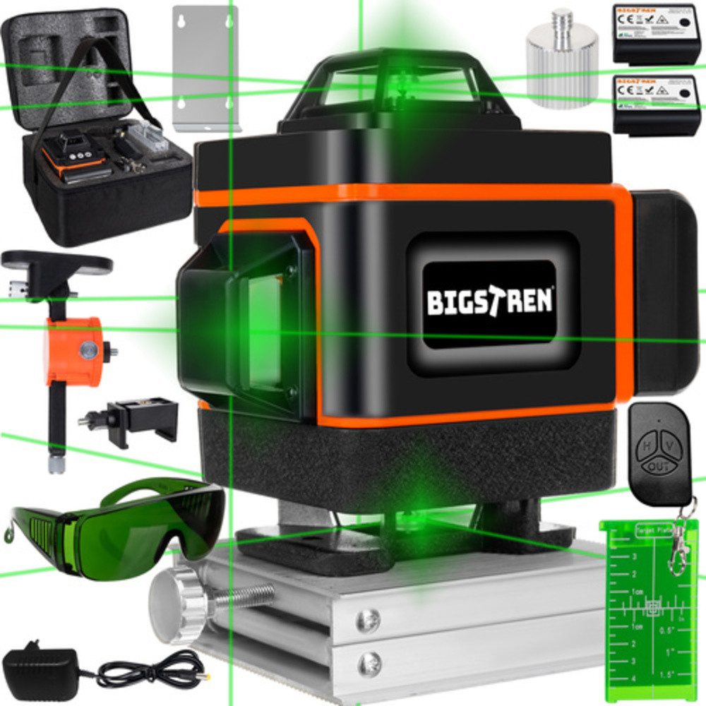 BIGSTREN Laserwasserwaage 16-Linien-360-Grad-Laserwasserwaage, (Spar-Set, 1 St., Fernbedienungsoption), Wasserdichtigkeitsklasse IP54