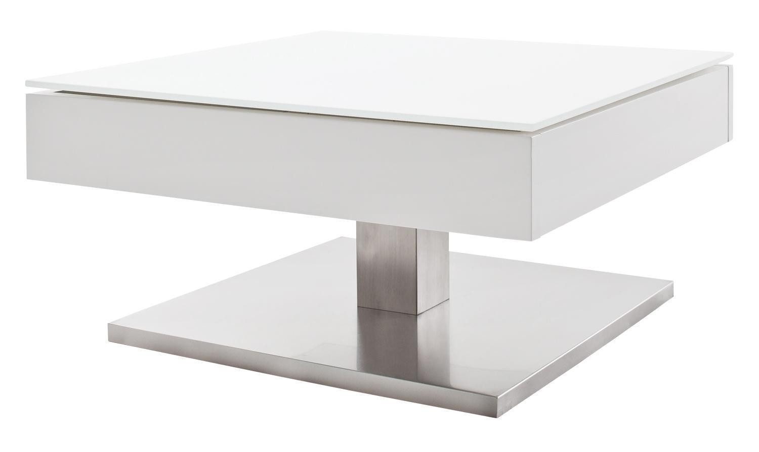 MCA furniture Couchtisch MARIKO, 75 x 75 cm, Weiß matt, Sicherheitsglas, Edelstahloptik