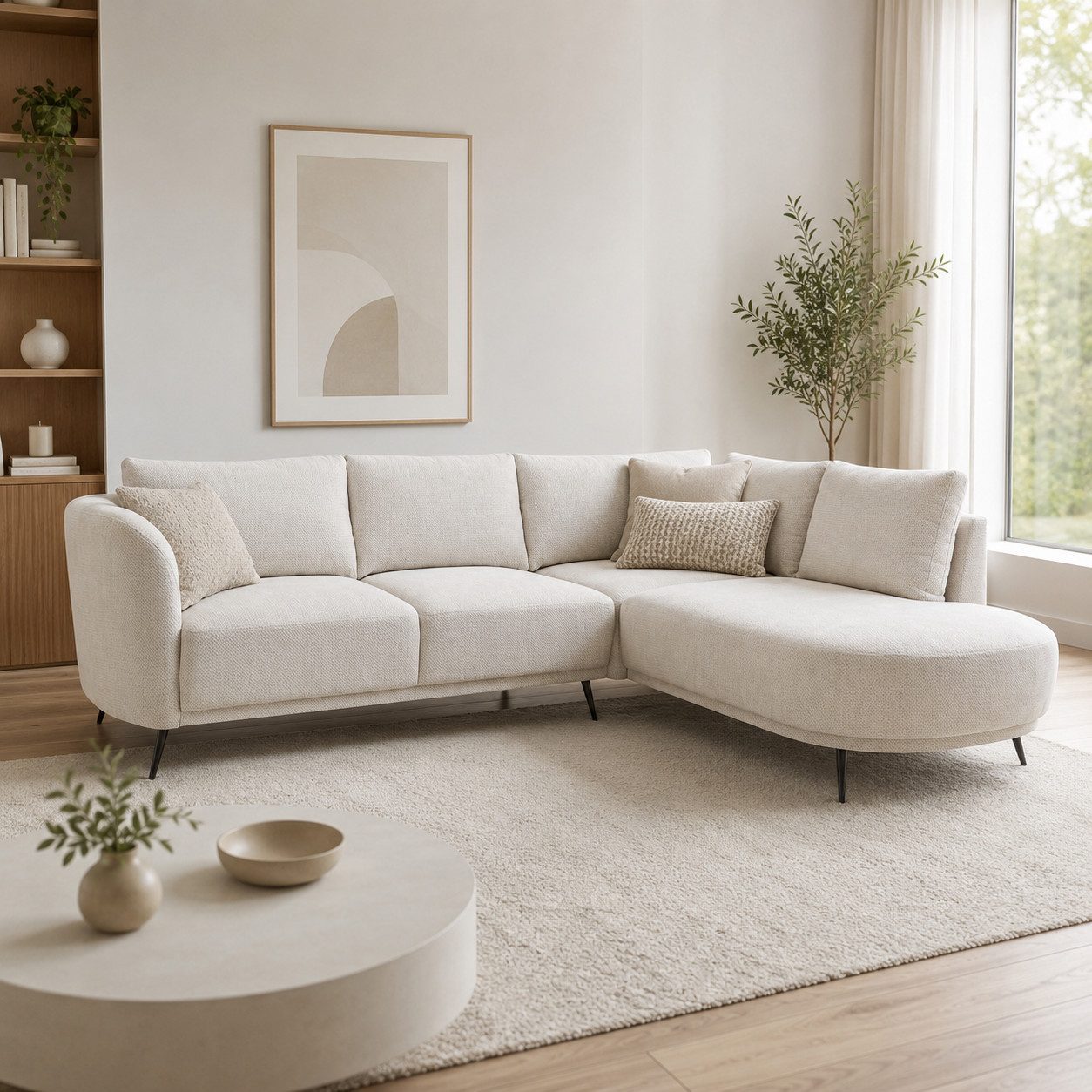 Goldstoff Ecksofa mit Schlaffunktion & Bettkasten - L-Form - Aurora Récamière, Couch mit Bettkasten und Schlaffunktion, Großzügige Liegefläche von 220 x 140 cm, ergonomische Polsterung