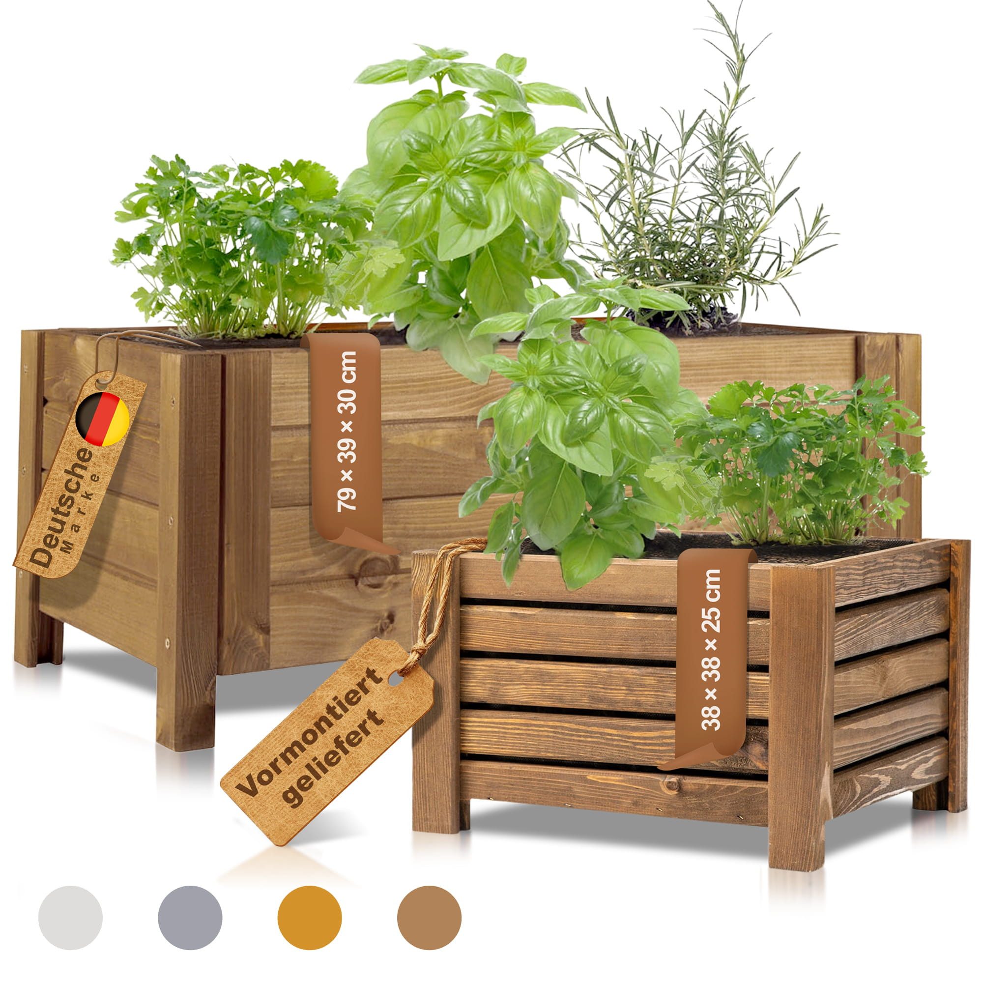 BooGardi Pflanzkübel Pflanzkasten Holz mit Vlies · 2 Größen & 4 Farben (1 St., Blumenkasten quadratisch · 38x38x25cm Dunkelbraun · klein), Blumenkübel für Balkon, Terrasse & Garten