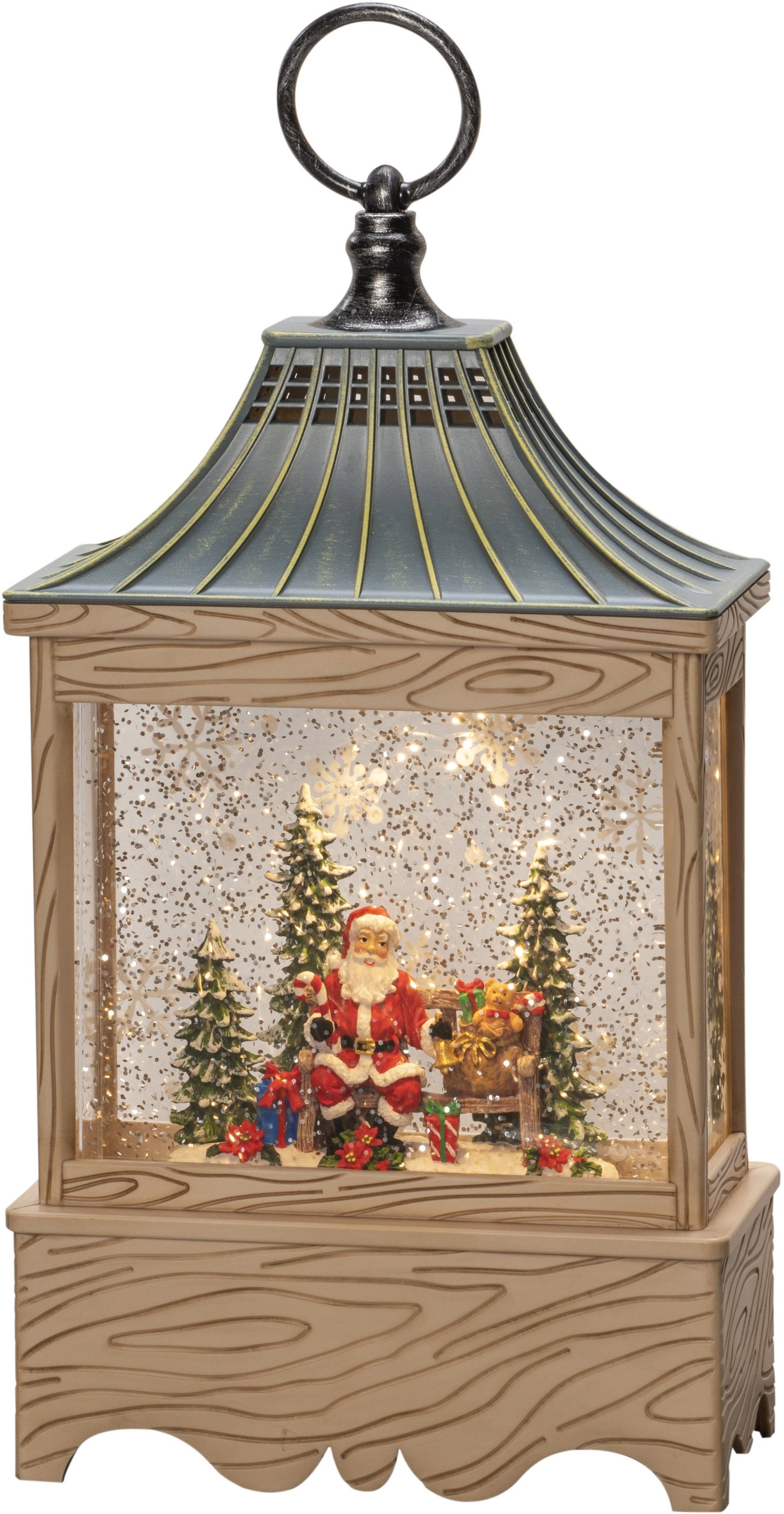 KONSTSMIDE LED Laterne Wasserlaterne Santa und Baum, Weihnachtsdeko, LED fest integriert, Warmweiß, naturfarben, wassergefüllt, 5h Timer, 1 warm weiße Diode | Laternen