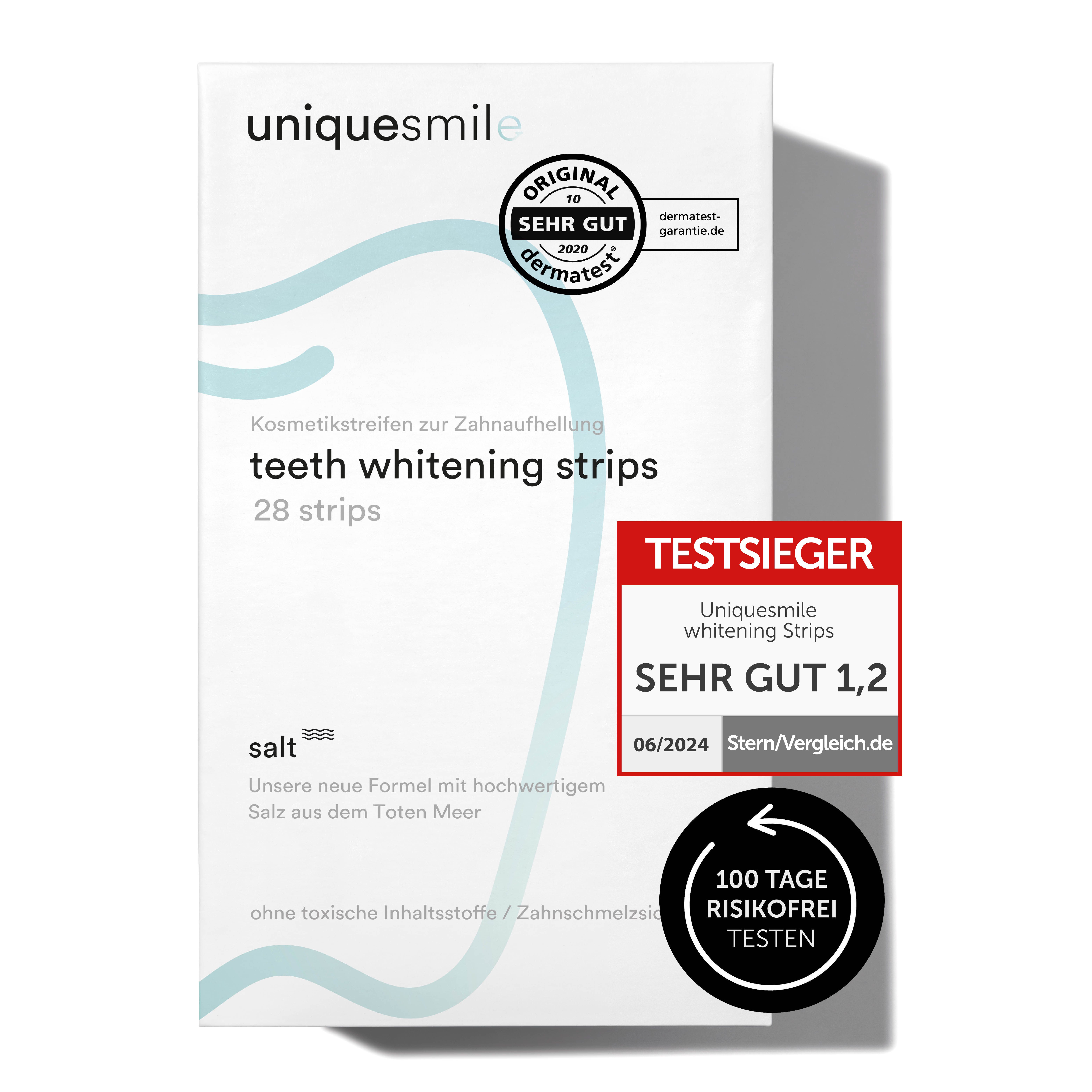 Uniquesmile White Stripes Zahnaufhellung - Testsieger - 100 Tage risikofrei testen, Zahnaufhellung Streifen, Whitestrips, Bleaching Weiße Zähne
