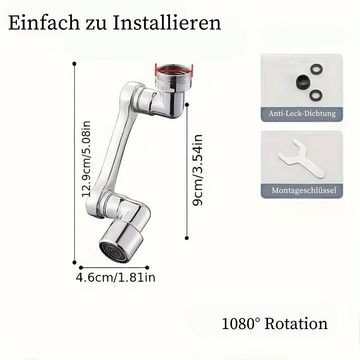 Fomax Waschbeckenbrause 1080° Universal-Drehhahnverlängerung, Rotations-Wasserhahn Schwenkhahn für Badezimmer und Küche