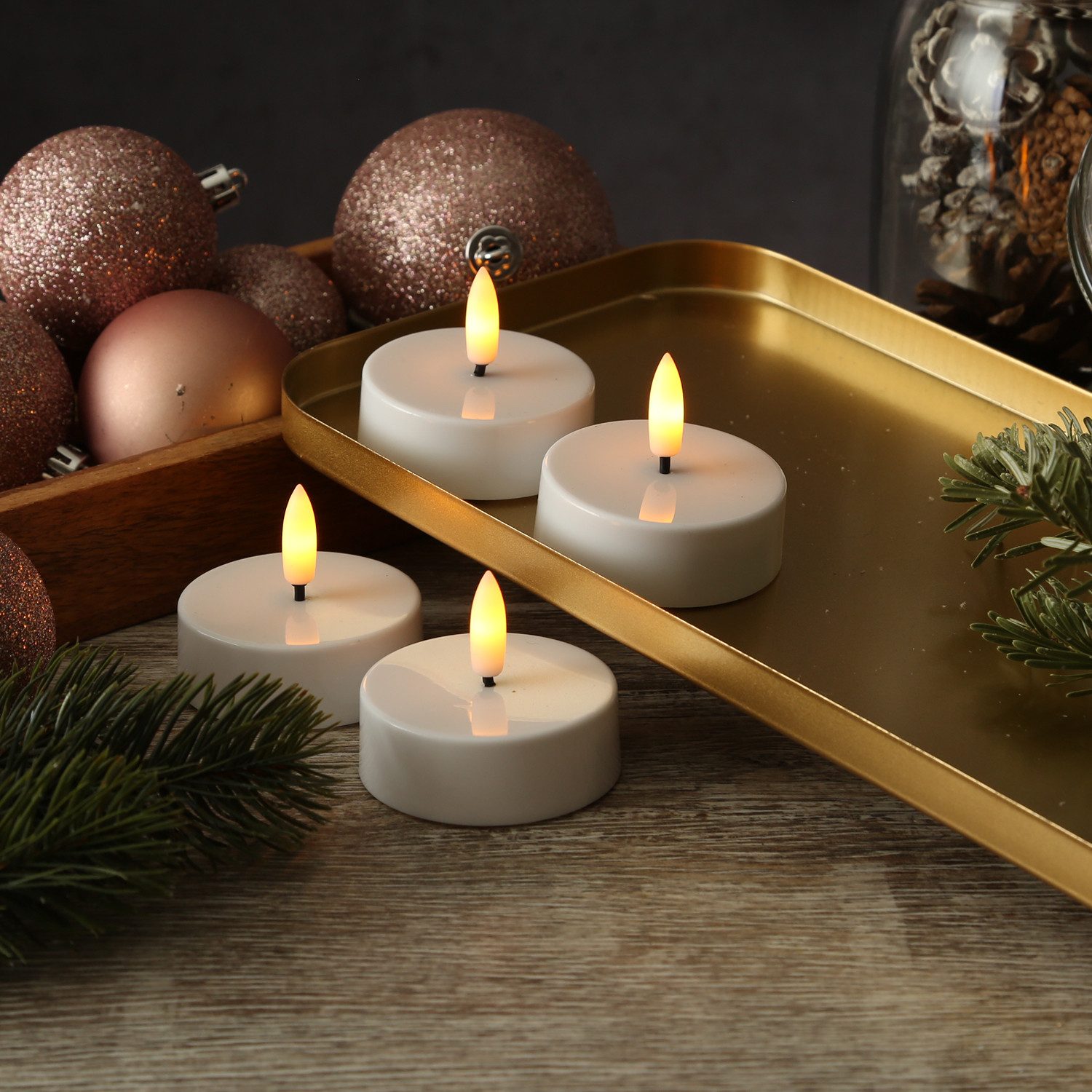 Adilina LED-Teelicht LED Maxi Teelichter Kunststoff 3D Flamme Timer D: 5,8cm weiß 4er Set, LED Classic, warmweiß (2100K bis 3000K) – Bild 5 von 5