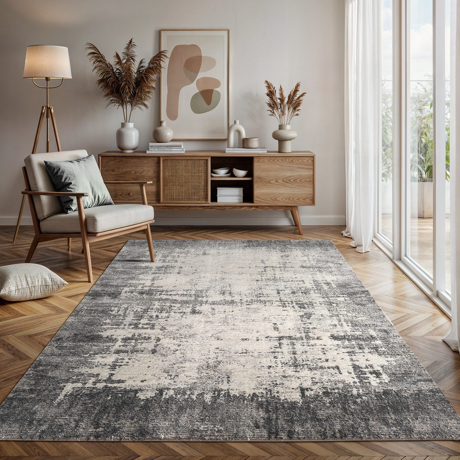 Carpetilla Designteppich Designer Teppich Hochflor Wohnzimmer Abstrakt Grau günstig online kaufen