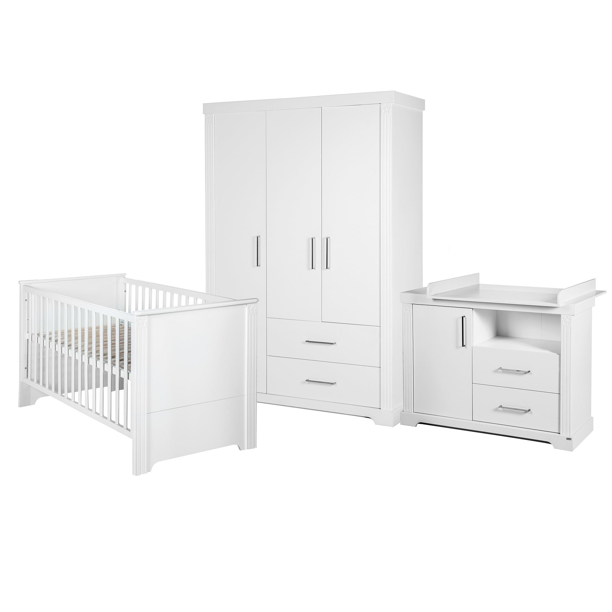 roba® Babyzimmer-Komplettset Maxi, Gitterbett, Wickelkommode & 3-türiger Schrank, umbaubar